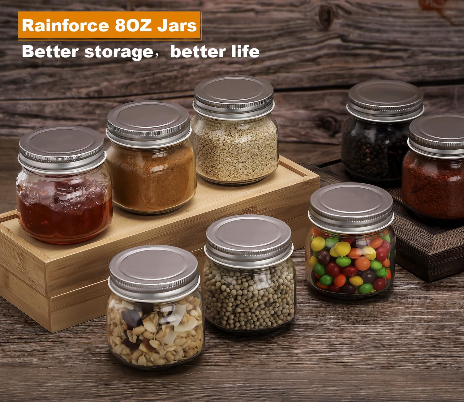 Rainforce Mason Jars 8 Oz 30 Pack- Small Mason Jars With Silver Lids -1/4 Quart Canning Jars| Storage Pickling Jars For Jelly, J