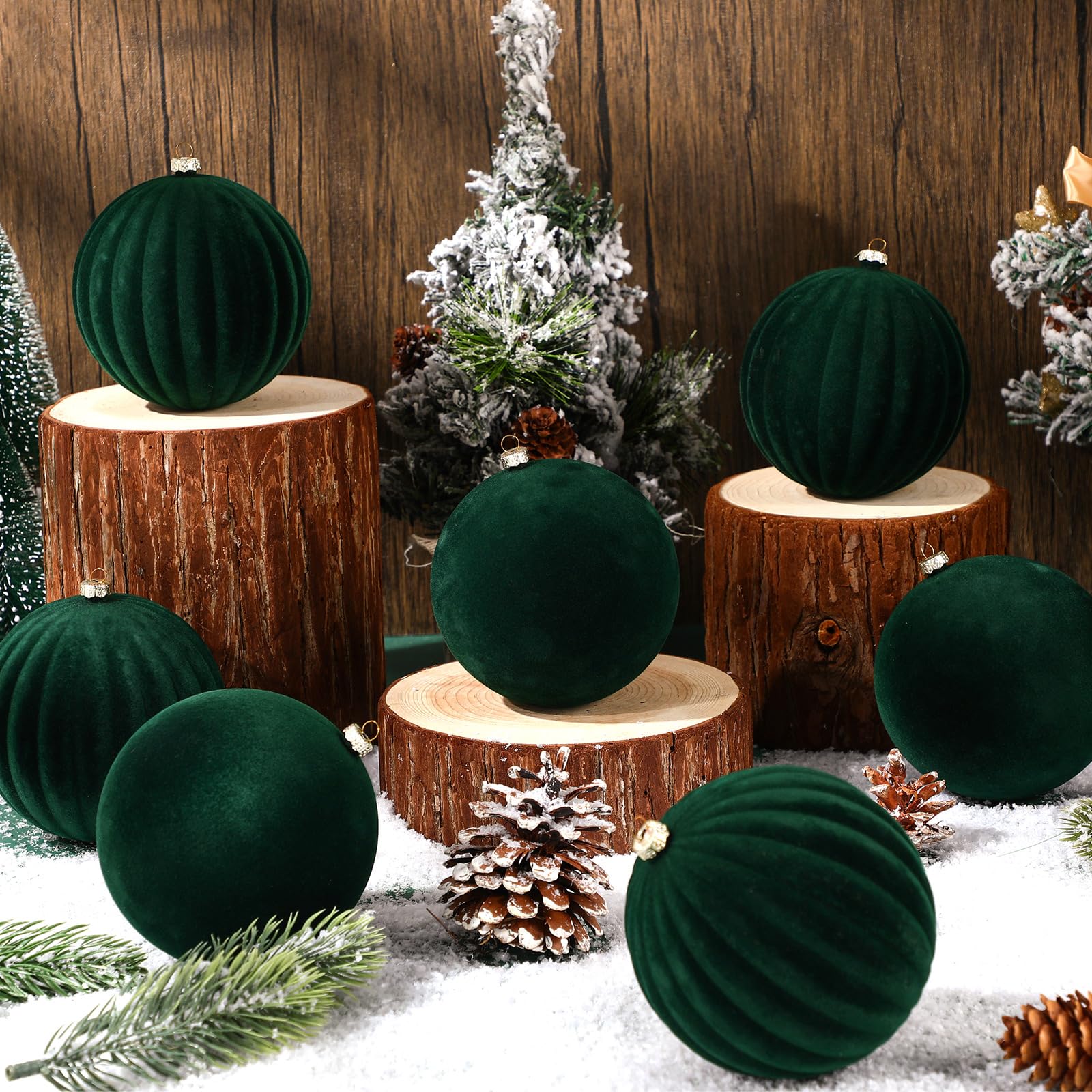 Syhood 9 Pcs 4 Inch Velvet Christmas Balls Large Velvet Xmas Tree Ornaments Balls Decorations Hanging Flocked Ornaments for Chri