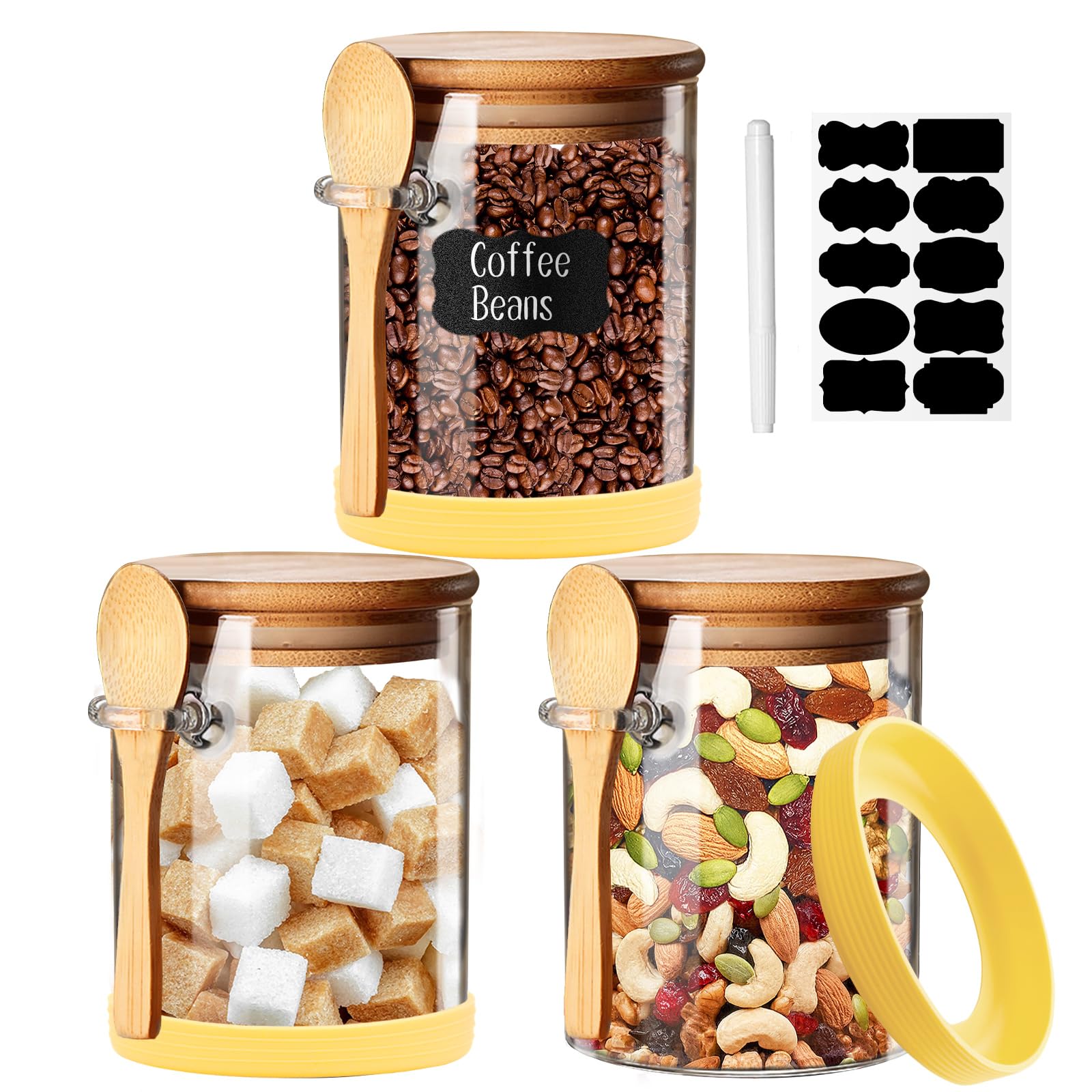 Yalucky Spice Jars, Overnight Oats Containers With Airtight Lid And Spoon, Decorative Kitchen Canisters Set, Glass Storage Conta