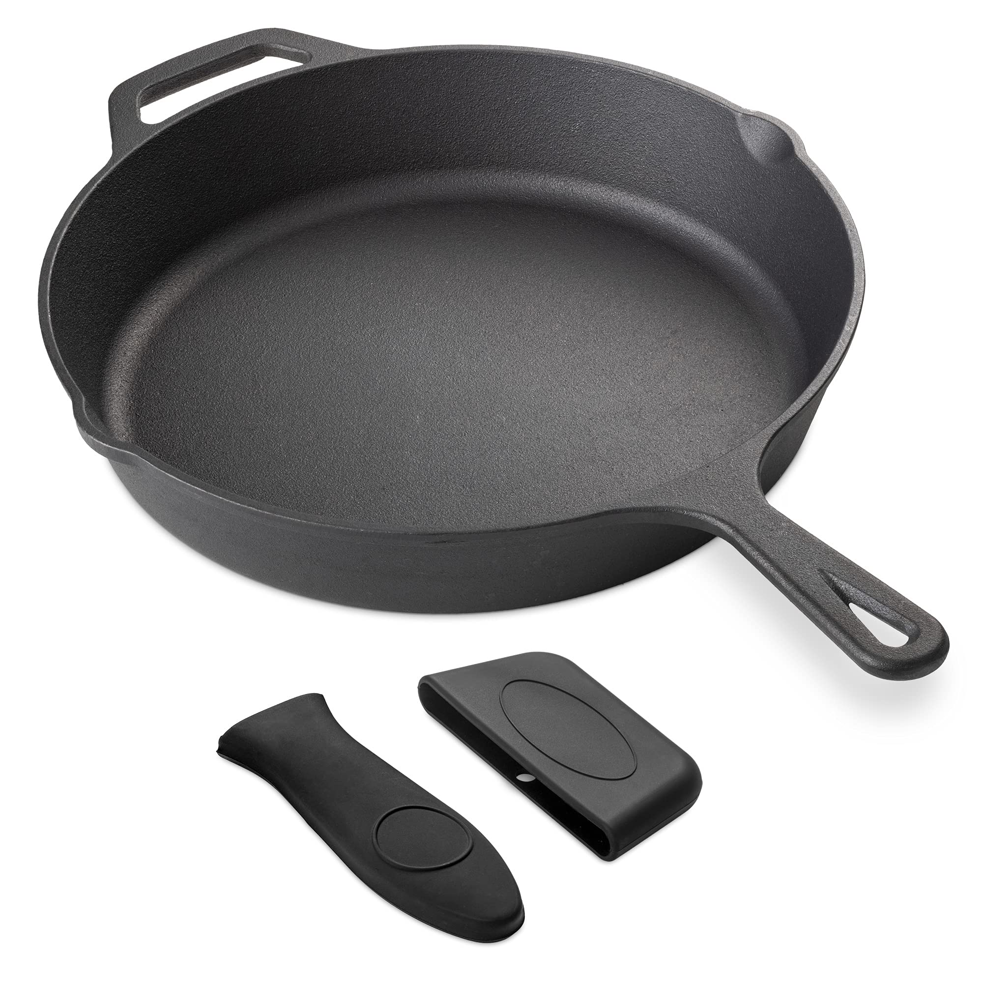 Navaris Cast Iron Skillet - 12 Inch Cast Iron Pan - Seasoned Cookware For Frying, Cooking, Oven, Stove Top, Camping - Includes S