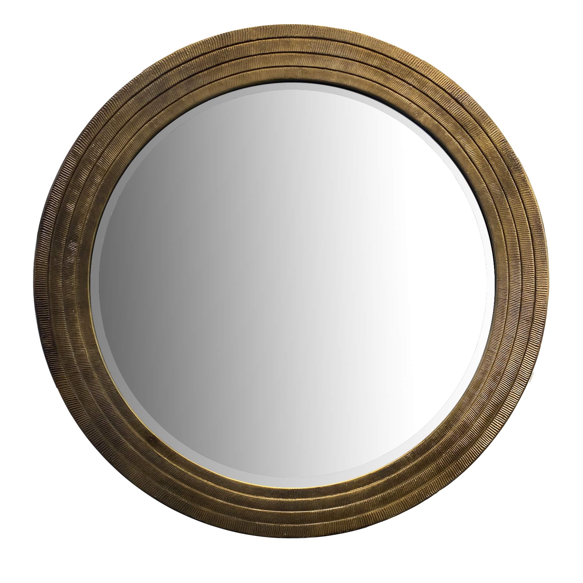 The Urban Port Round Layered Wooden Frame Decor Wall Mirror with Hand Carved Texture