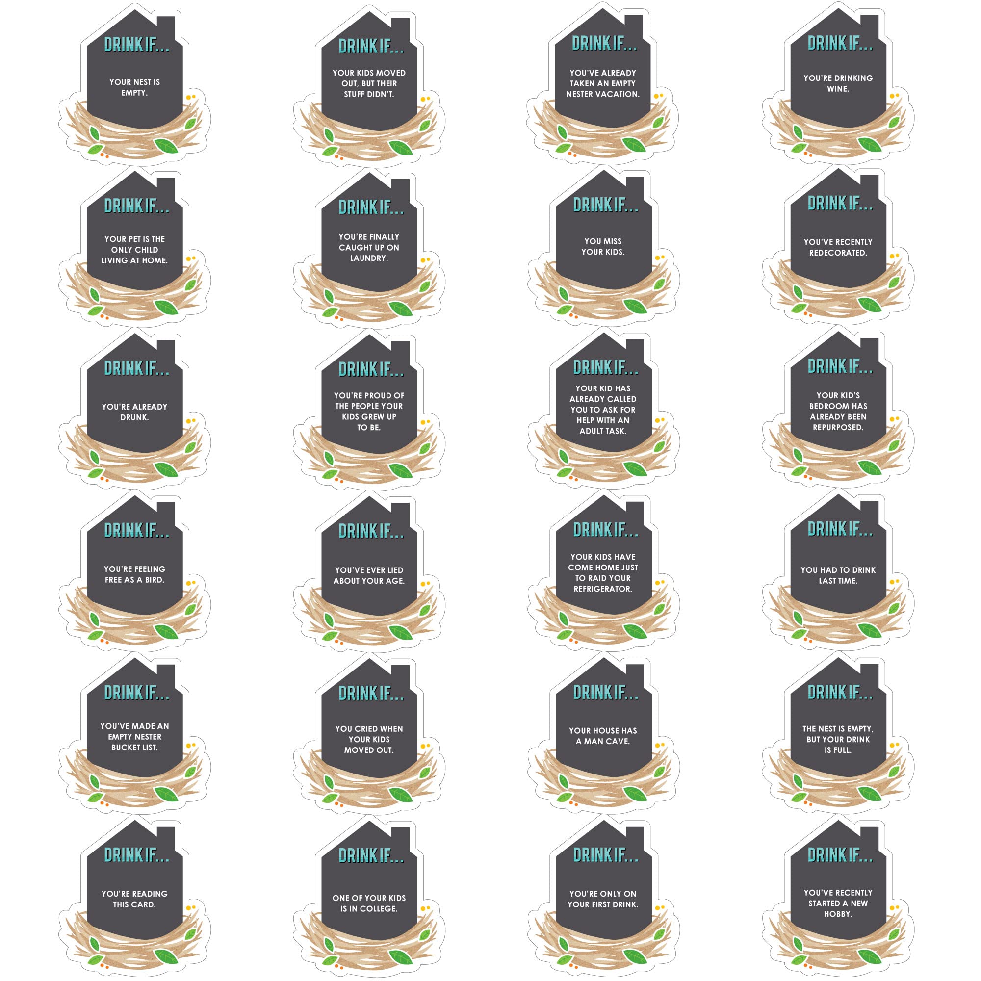 Big Dot Of Happiness Drink If Game - Empty Nesters - Empty Nest Party Game - 24 Count