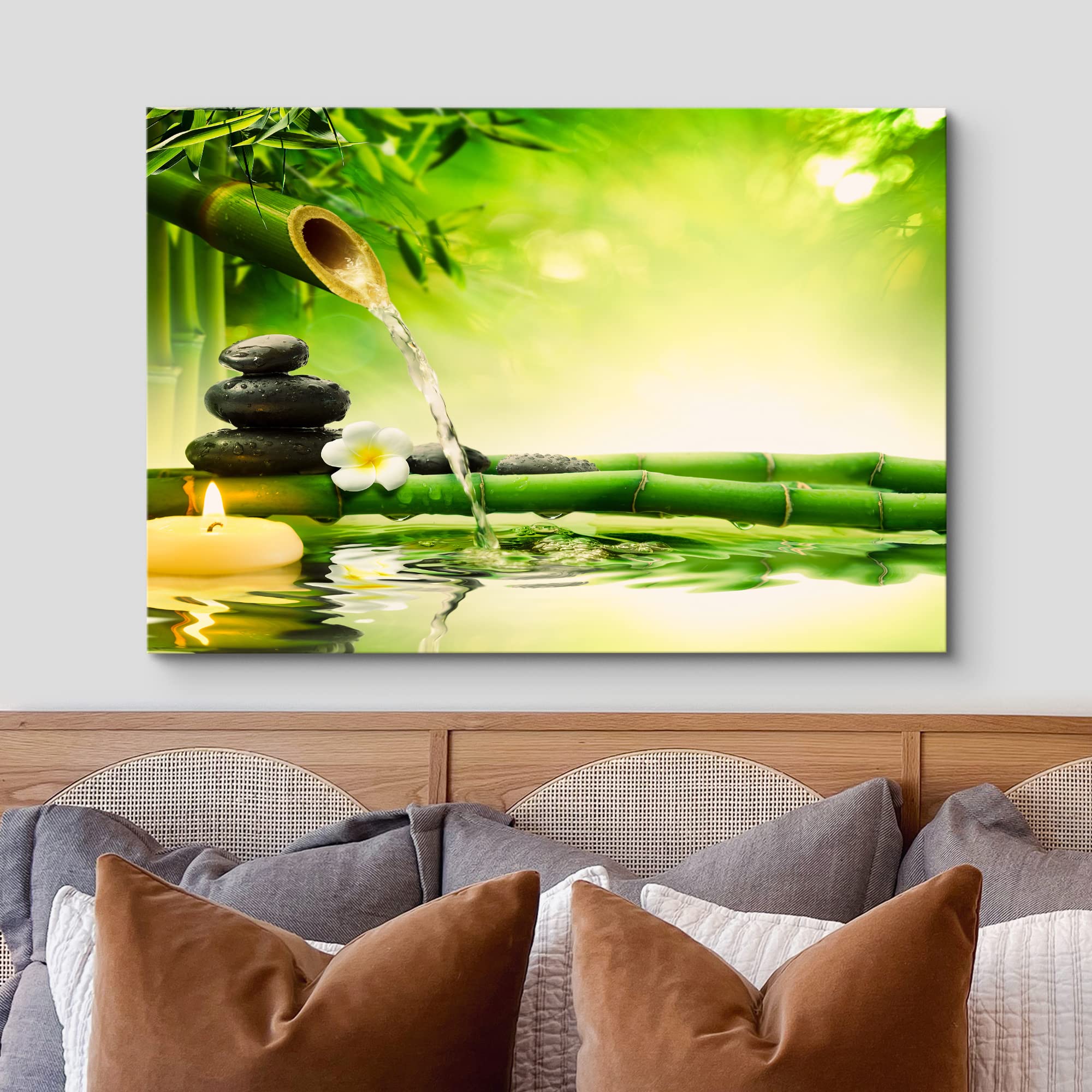 Wall26 Canvas Print Wall Art Zen Green Bamboo Daisy Flower Massage Stone Spa Jungle Nature Wilderness Photography Realism Landsc