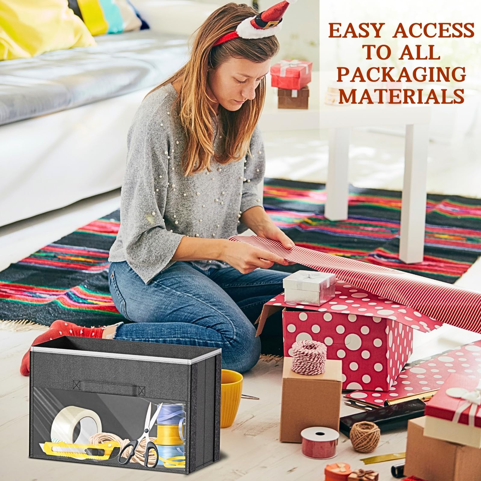Over Door Wrapping Paper Organizer Storage with 3 Removable Drawers & Side Pockets - Dual Use Design with Elastic Straps - Chris