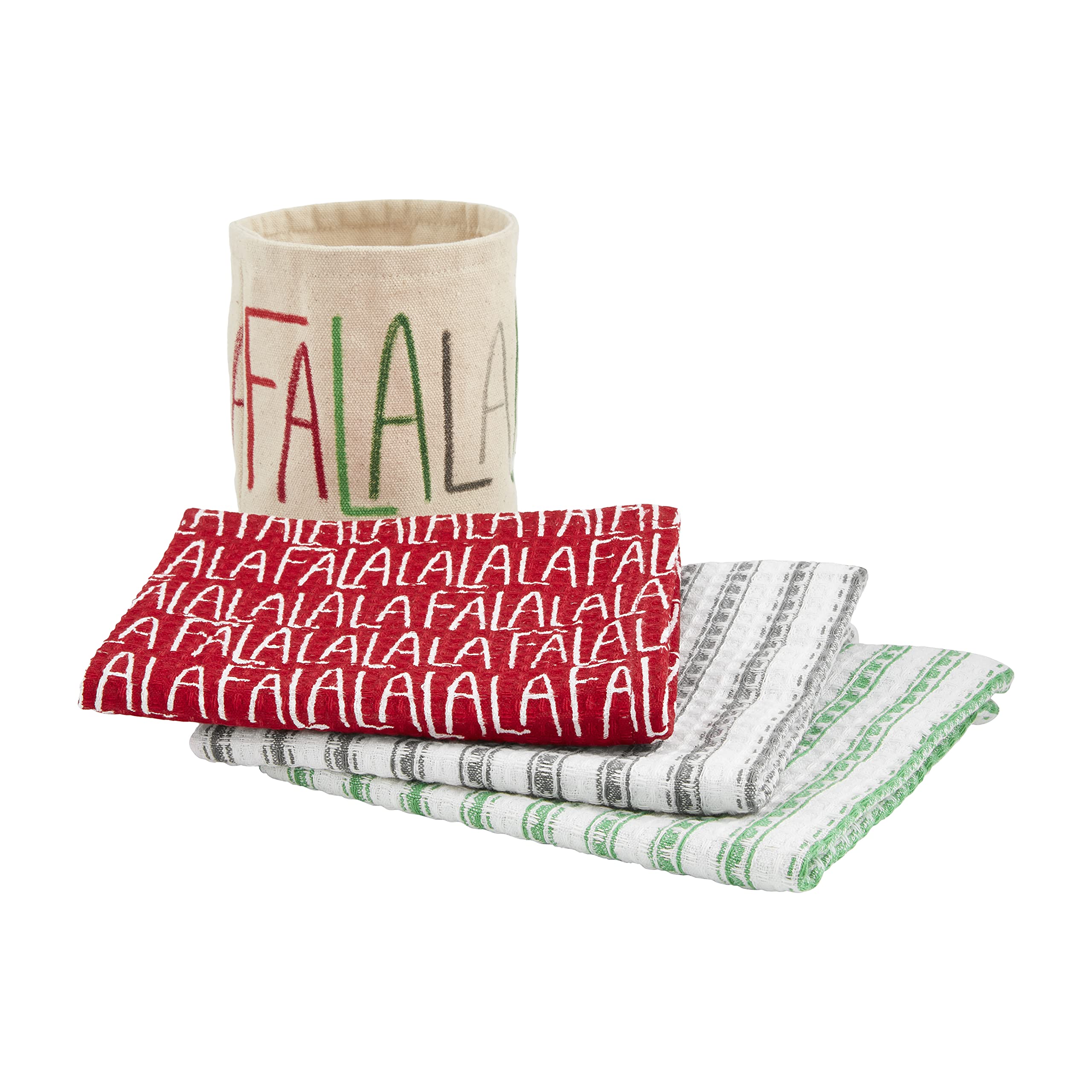 Mud Pie Christmas Towel Basket Set, Fa La La, 21'' X 14''