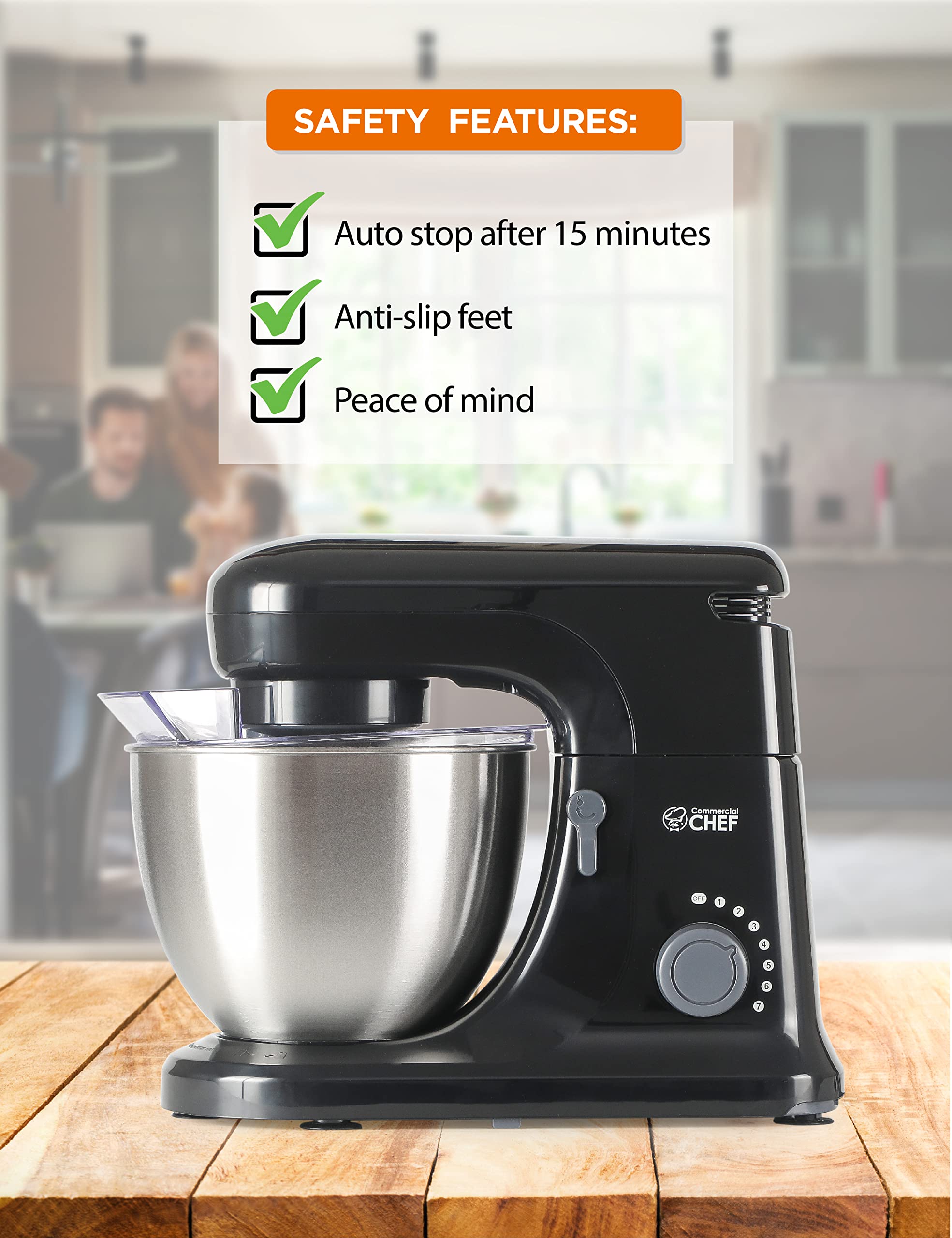 Commercial Chef Electric Stand Mixer 4.7 Quart, 7 Speed Settings