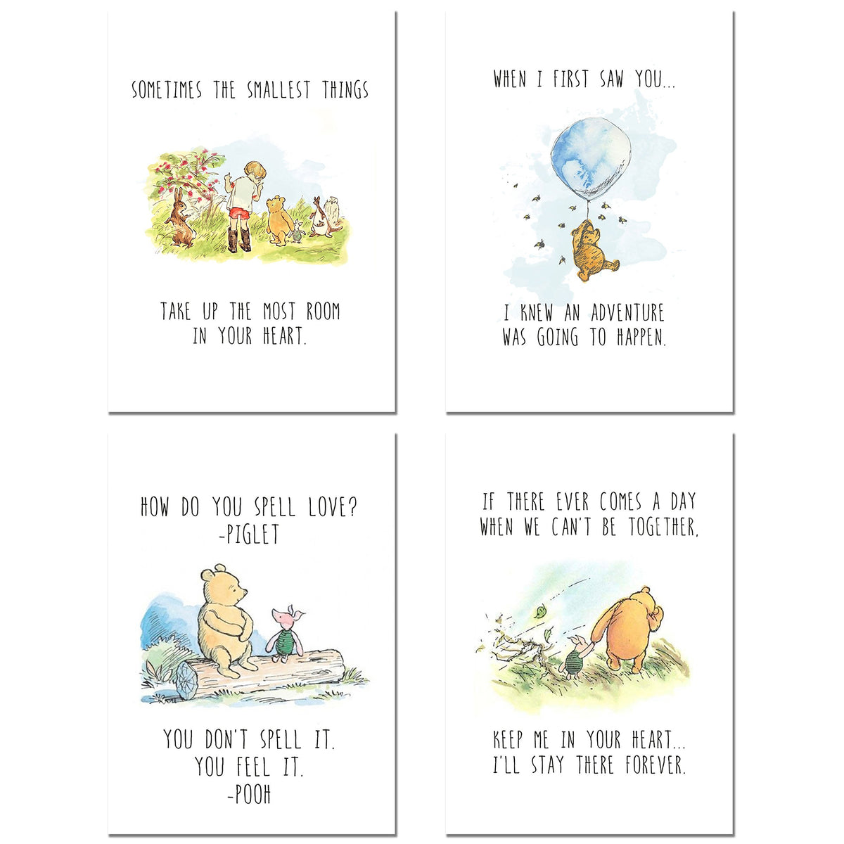 Winnie The Pooh Classic Art Prints - Set Of 4 Wall Art Decor Photos Nursery Bedroom Playroom (5 Inches X 7 Inches)