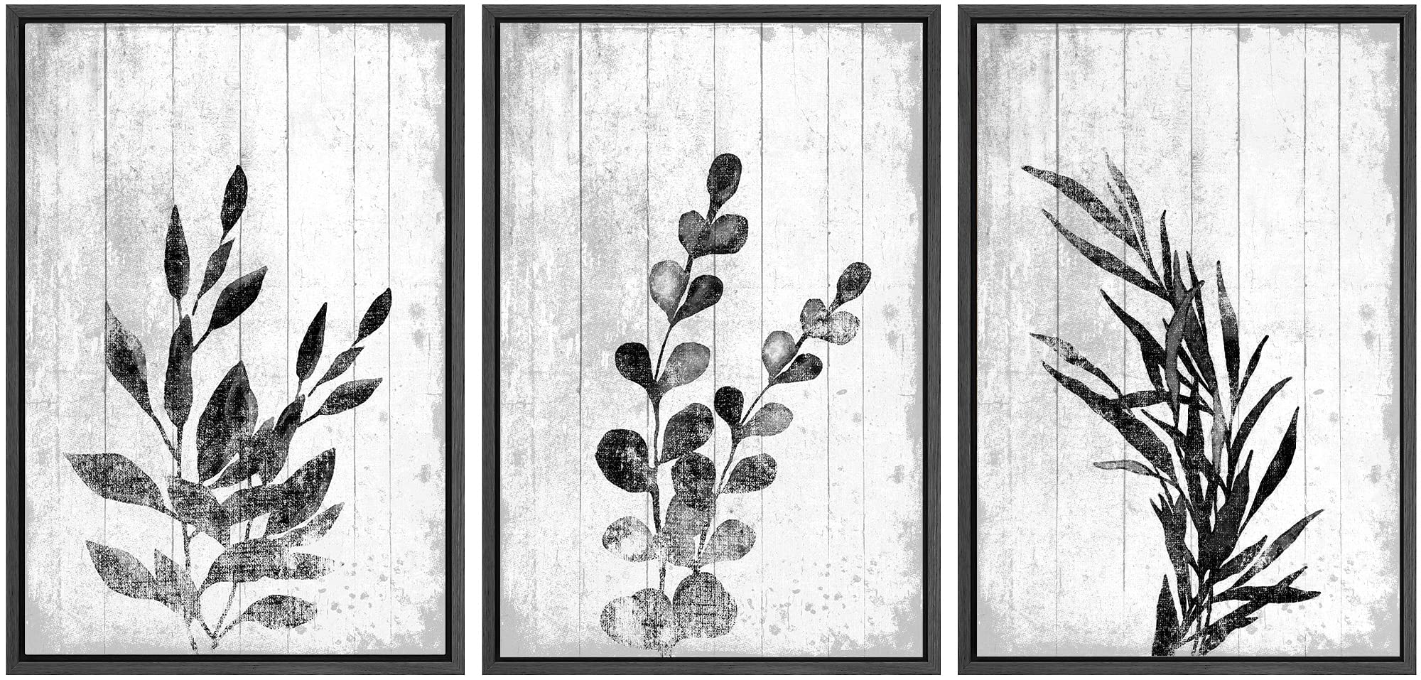 Signwin Framed Canvas Print Wall Art Black And White Leaves Silhouette Decorative Shapes Illustrations Modern Art Rustic Relax/C