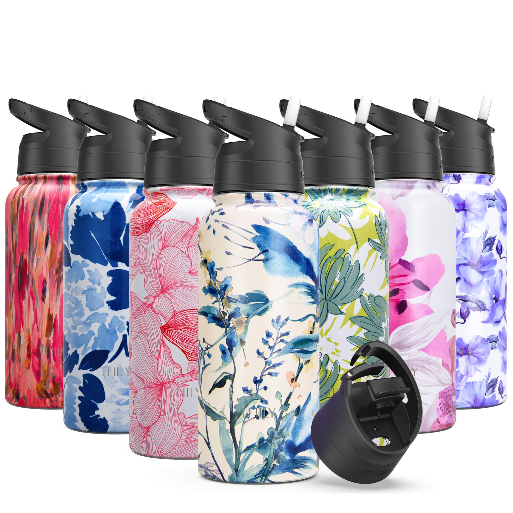 Thily Stainless Steel Insulated Water Bottle Triple Insulated 32 Oz Leakproof Wide Mouth Water Flask With 2 Lids And Straws, Kee