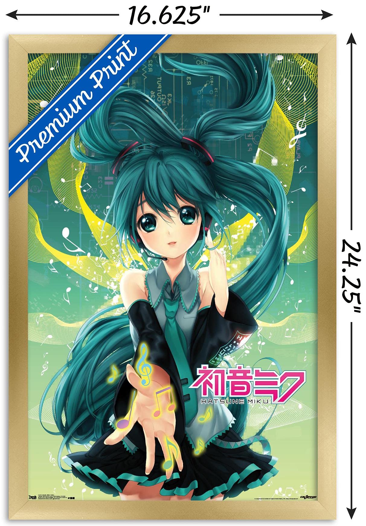 Trends International Hatsune Miku - Notes Wall Poster, 14.725'' X 22.375'', Gold Framed Version