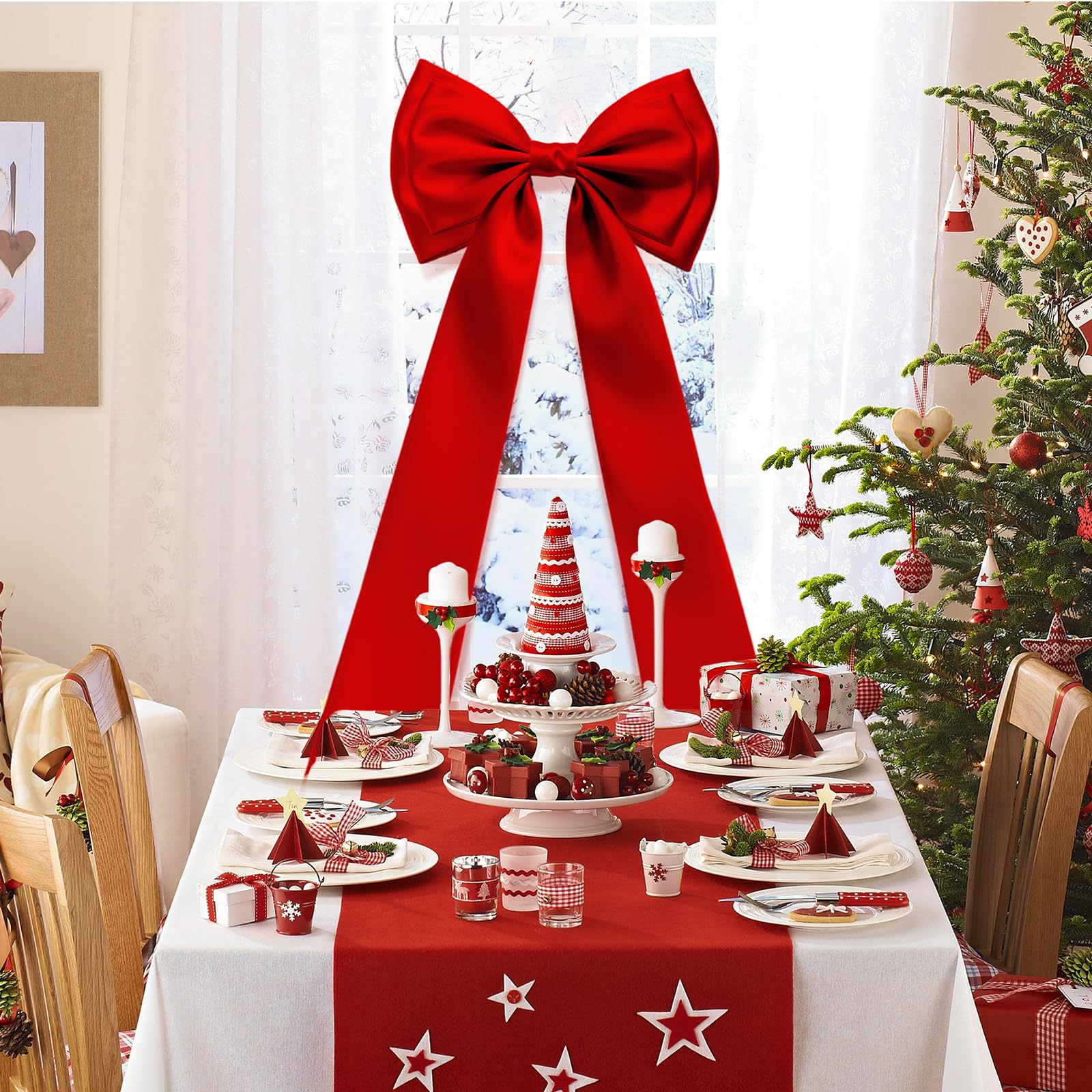 AZEAM Giant Bow Decoration, Big Bow for Backdrop with Back Ribbon 83x20 Inches, Satin Large Bows for Decoration, Coquette Bows D