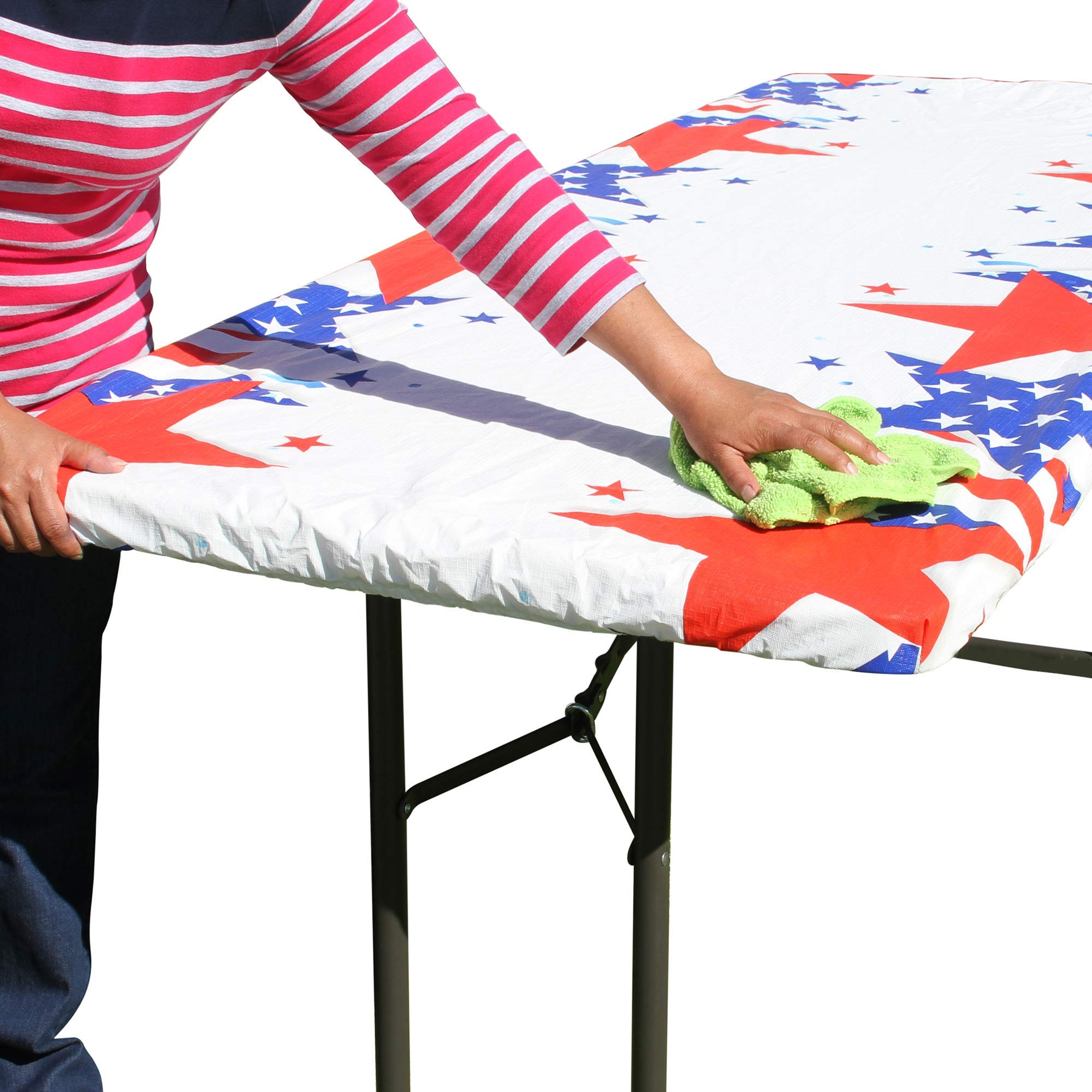 Tablecloth Plus Patriotic Elastic Fitted Tablecloth For Folding Table - Waterproof Rectangular Peva Vinyl Cover With Elastic Rim