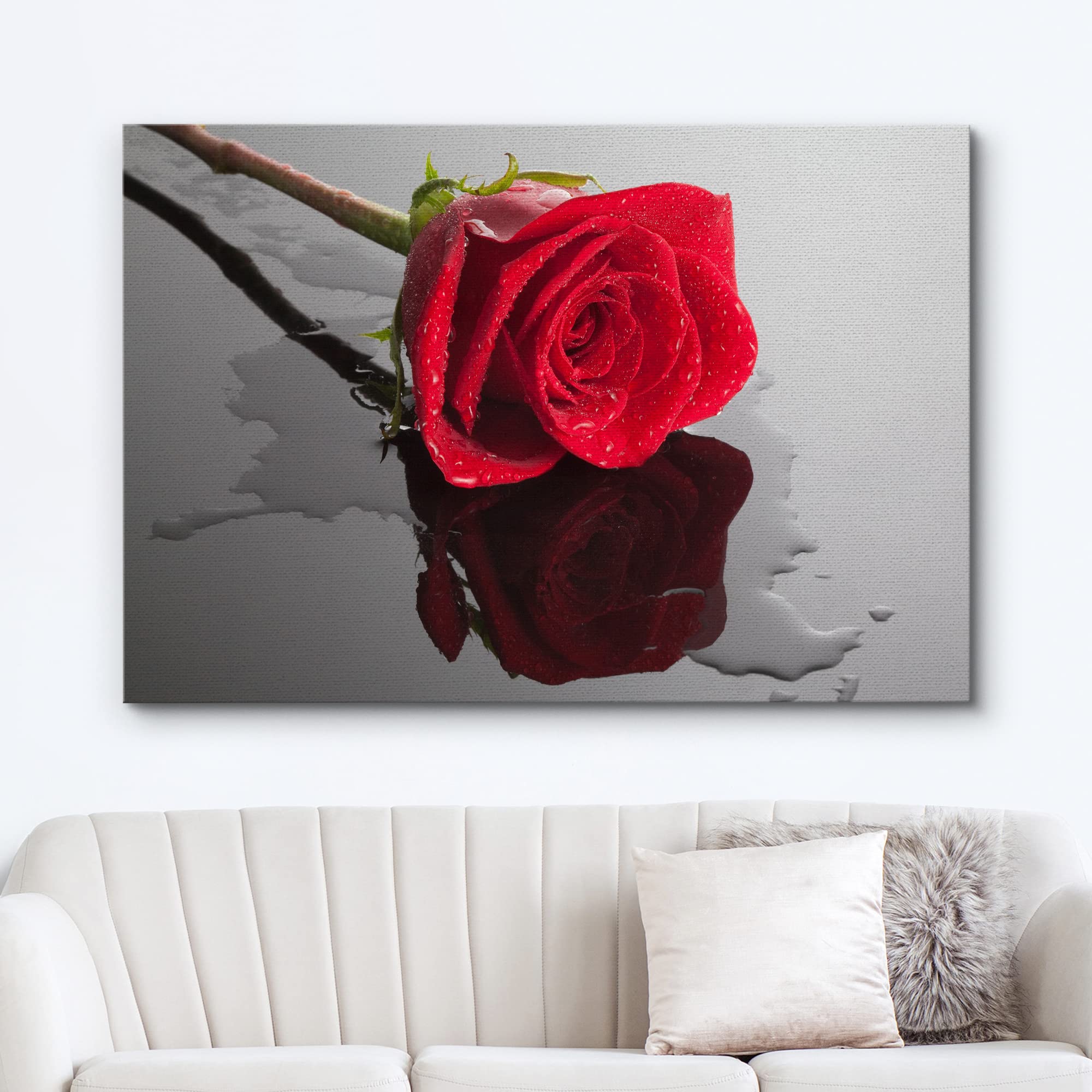 Wall26 Canvas Print Wall Art Red Rose Close Up With Water Floral Botanical Photography Modern Art Rustic Scenic Relax/Calm Multi