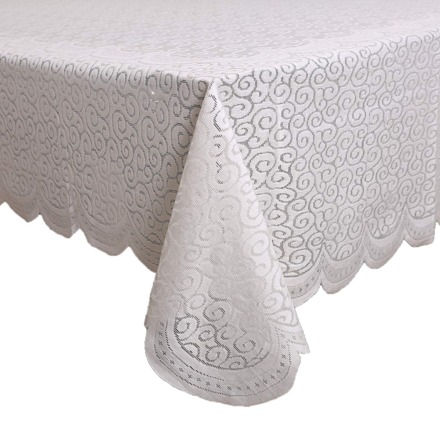 Kuber Industries Zig Zag Design Cotton 6 Seater Dining Table Cover - White