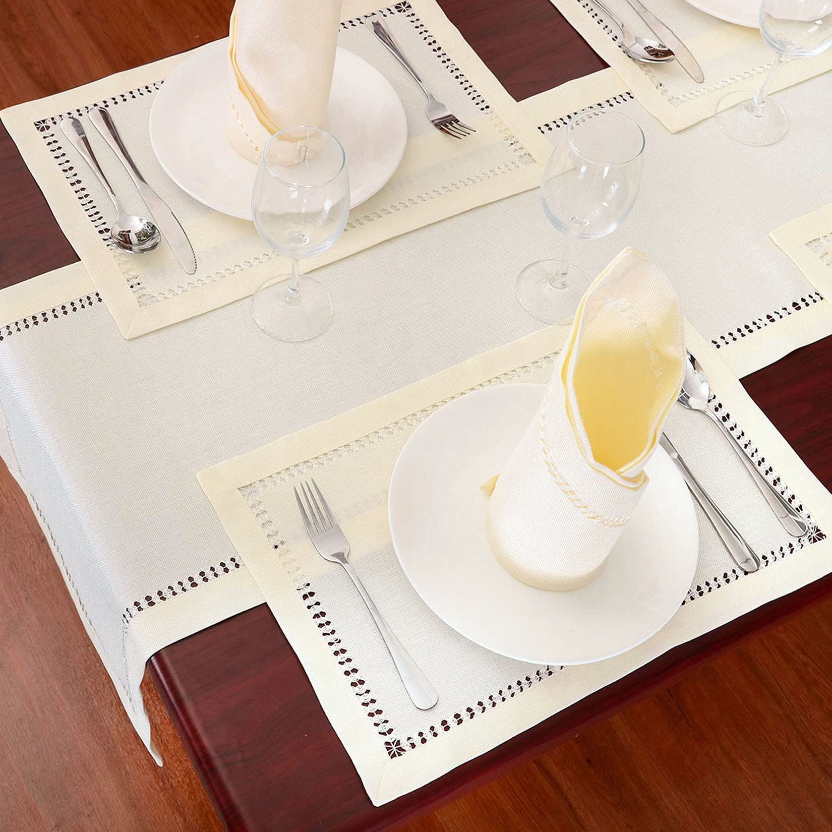 Grelucgo Handcrafted Dining Table Runner, Cream Polyester Blend, 14x54 inches