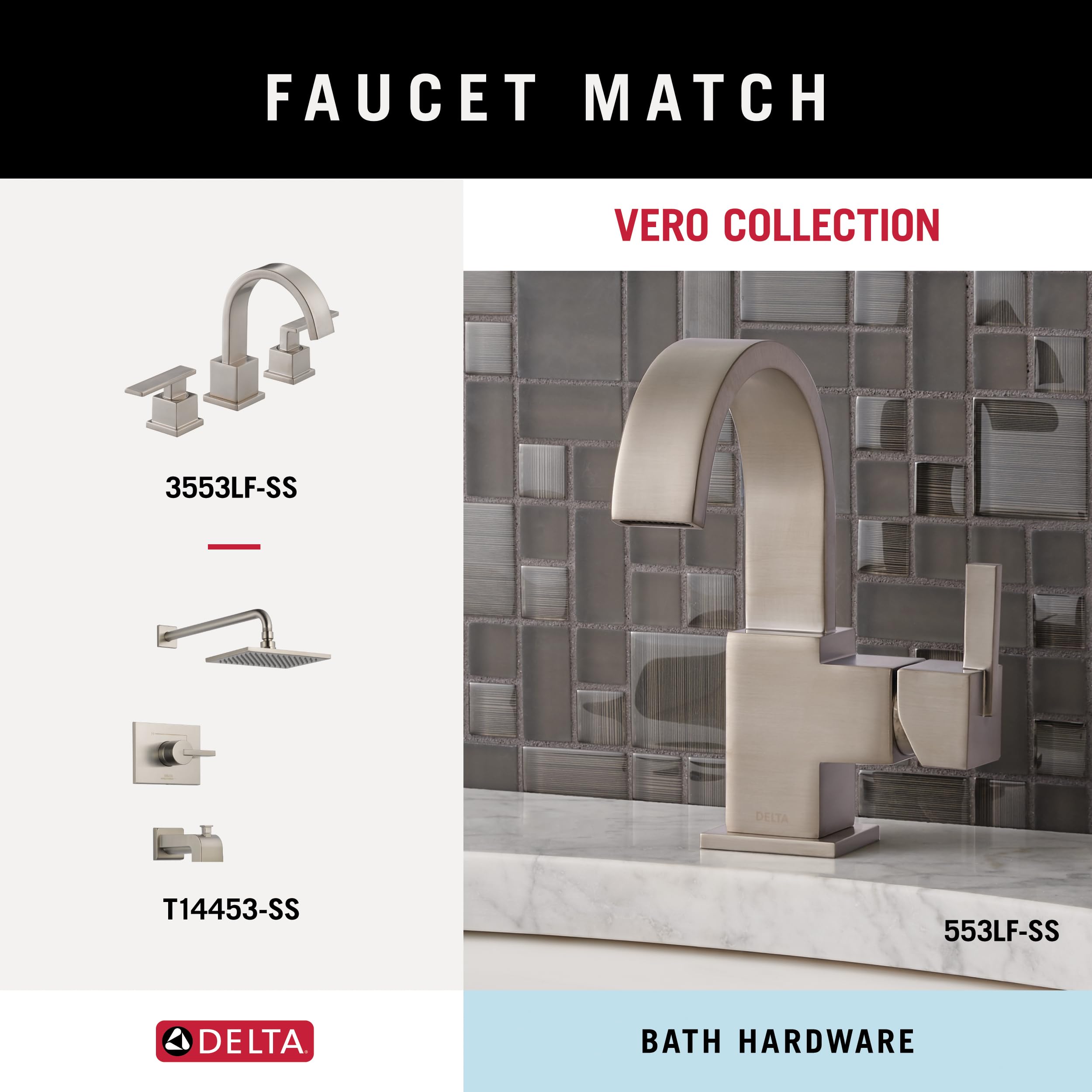 Delta 77746-Ss Vero Wall Mount Square Open Towel Ring Bath Hardware Accessory In Stainless Steel