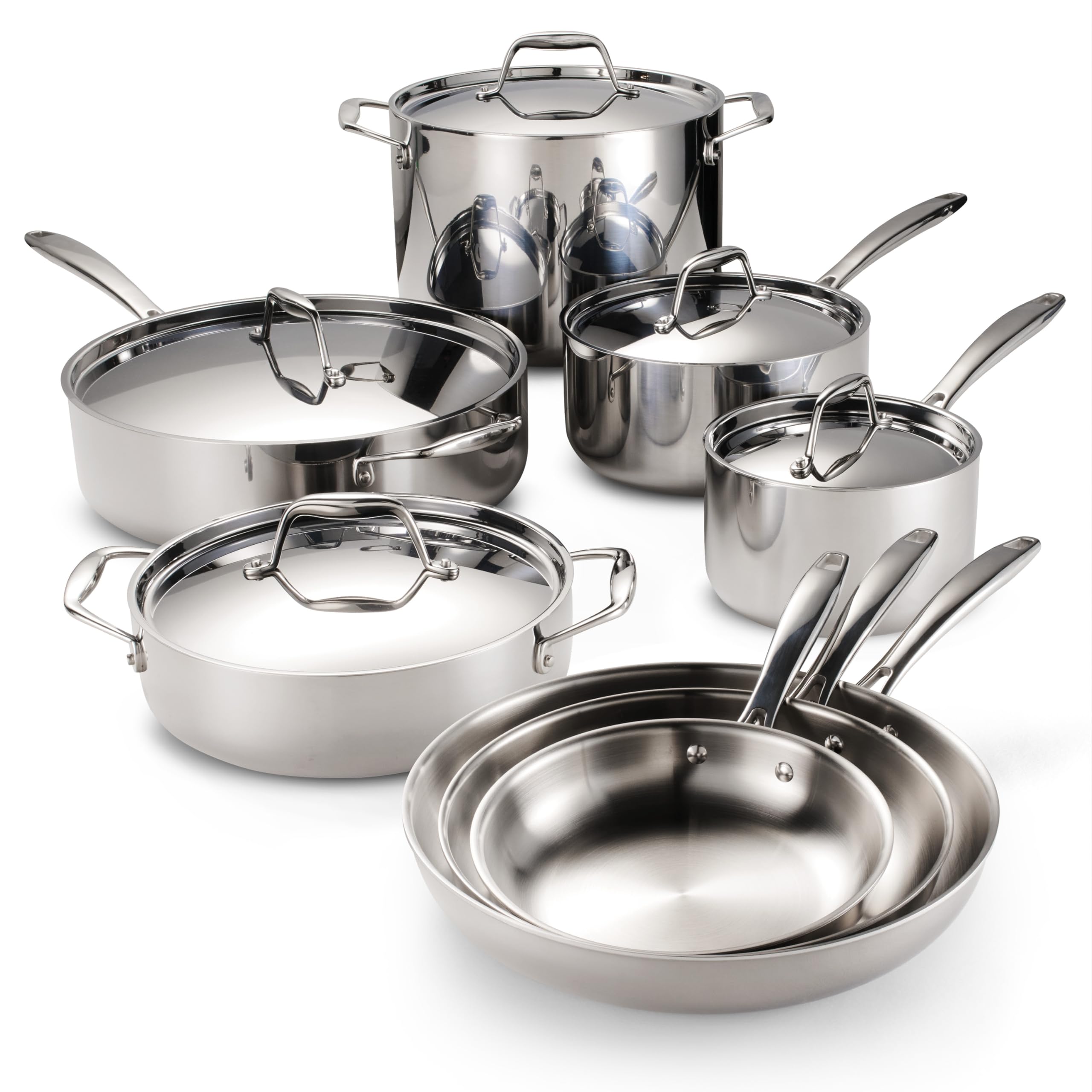 Tramontina Tri-Ply Clad Stainless Steel 13-Piece Cookware Set with Lids, Pots and Pans Kitchen Set, Induction-Ready, Dishwasher-
