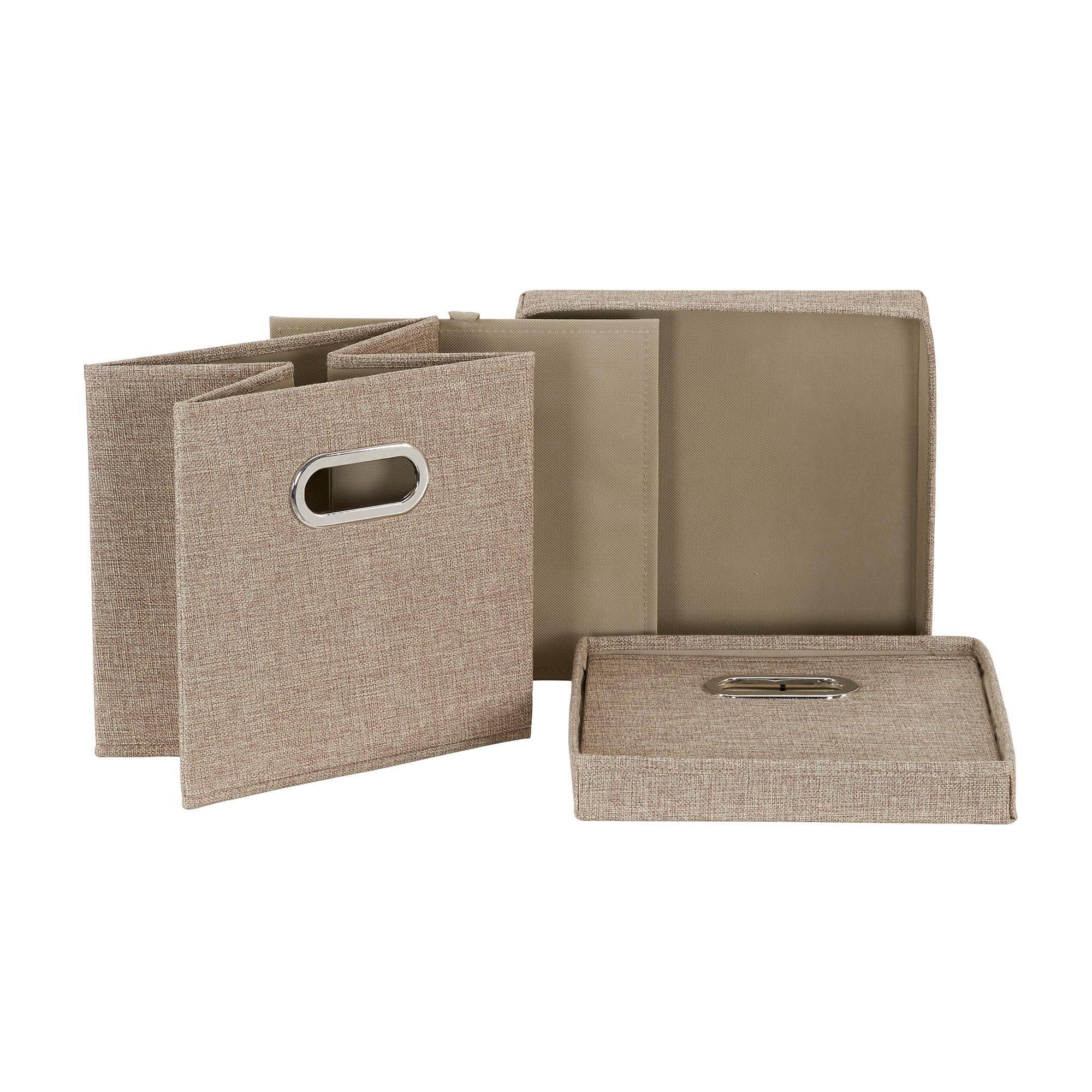 Household Essentials 802-1 Caf   Cube Bin Storage Set With Lids And Handles | 2 Pack, Brown Linen