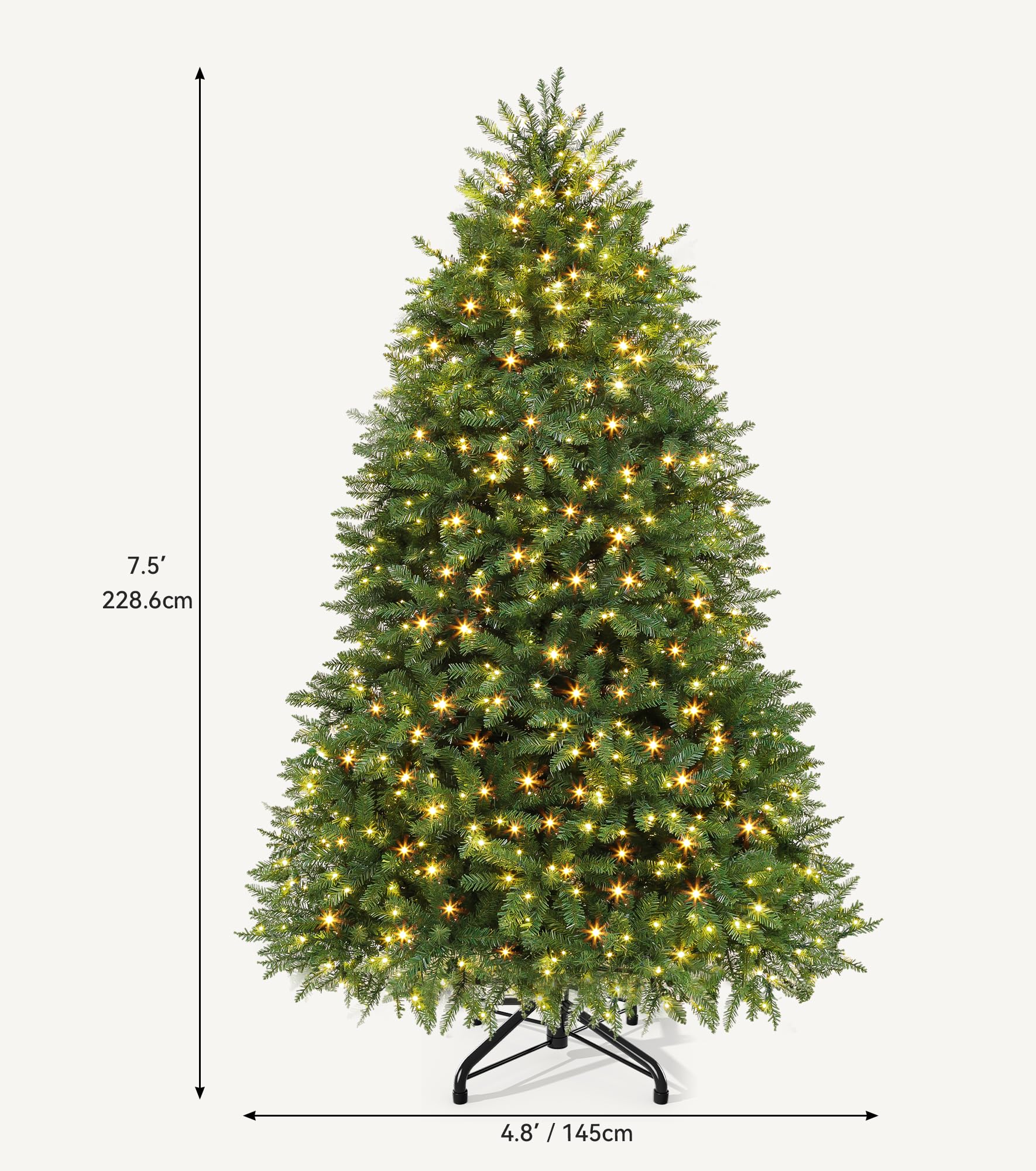 DWVO 7.5ft Pre-Lit Christmas Tree, Bell-Shaped Artificial Pine Christmas treewith 11 Light Modes, Stand Included, Fit for Holida