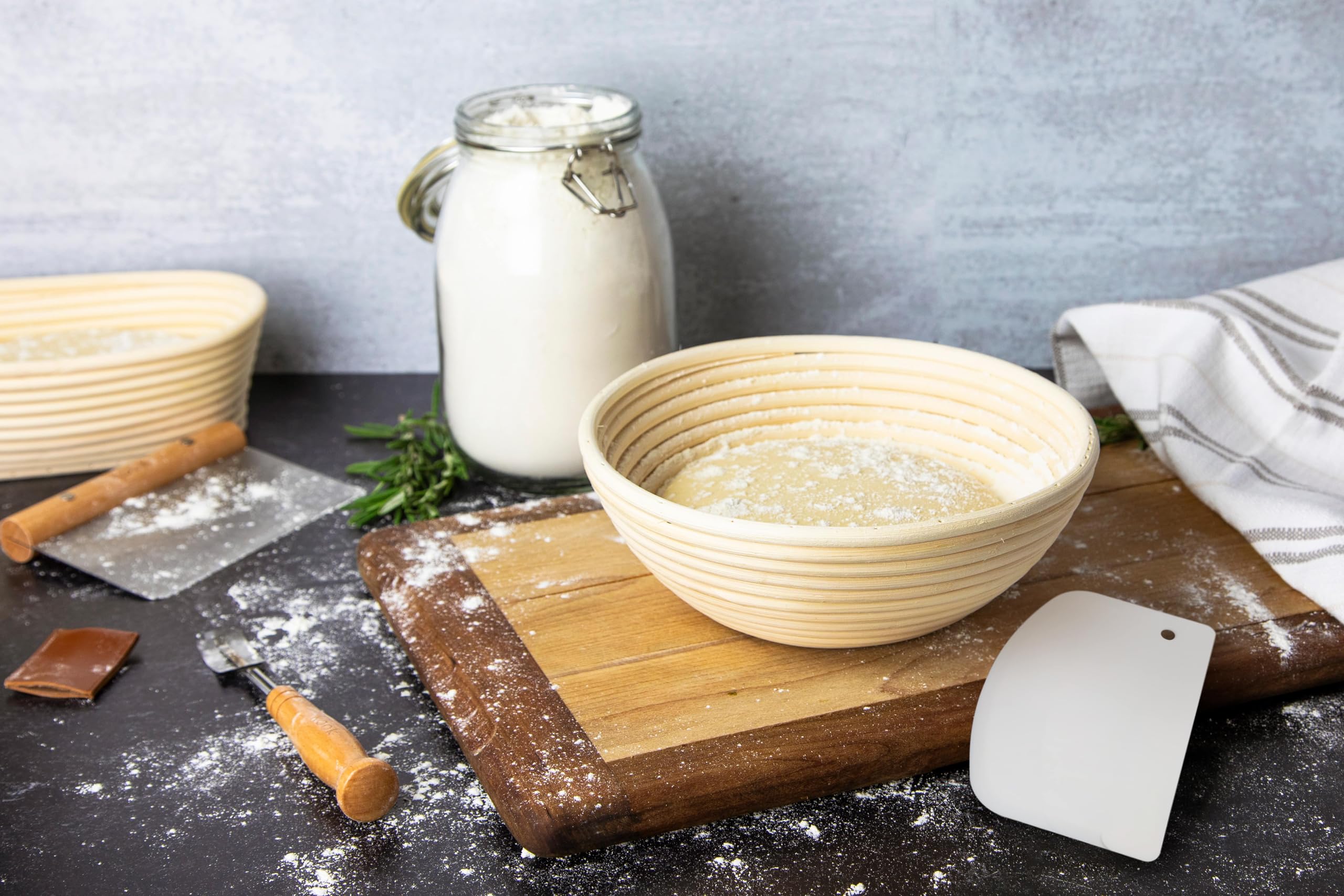 Proofing Set, By Kook, Sourdough Bread, 2 Rattan 9 Inch Banneton Baskets, 2 Basket Covers, Metal Scraper, Plastic Scraper, Scori