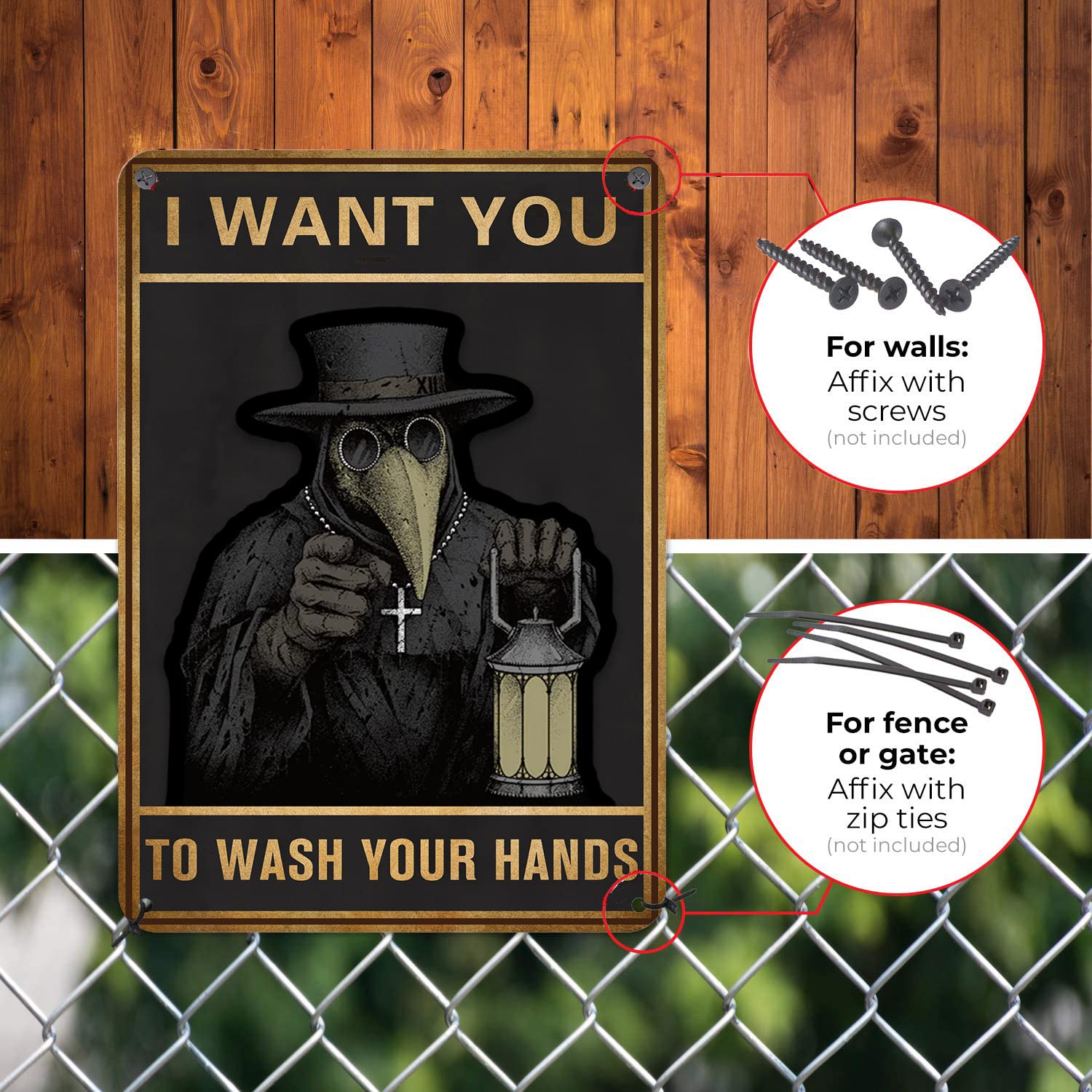 Hyblom Gothic Bathroom Decor, Vintage Home Decor Wash Your Hands Signs Halloween Weird Poster Metal Tin Sign 12X8 Inches