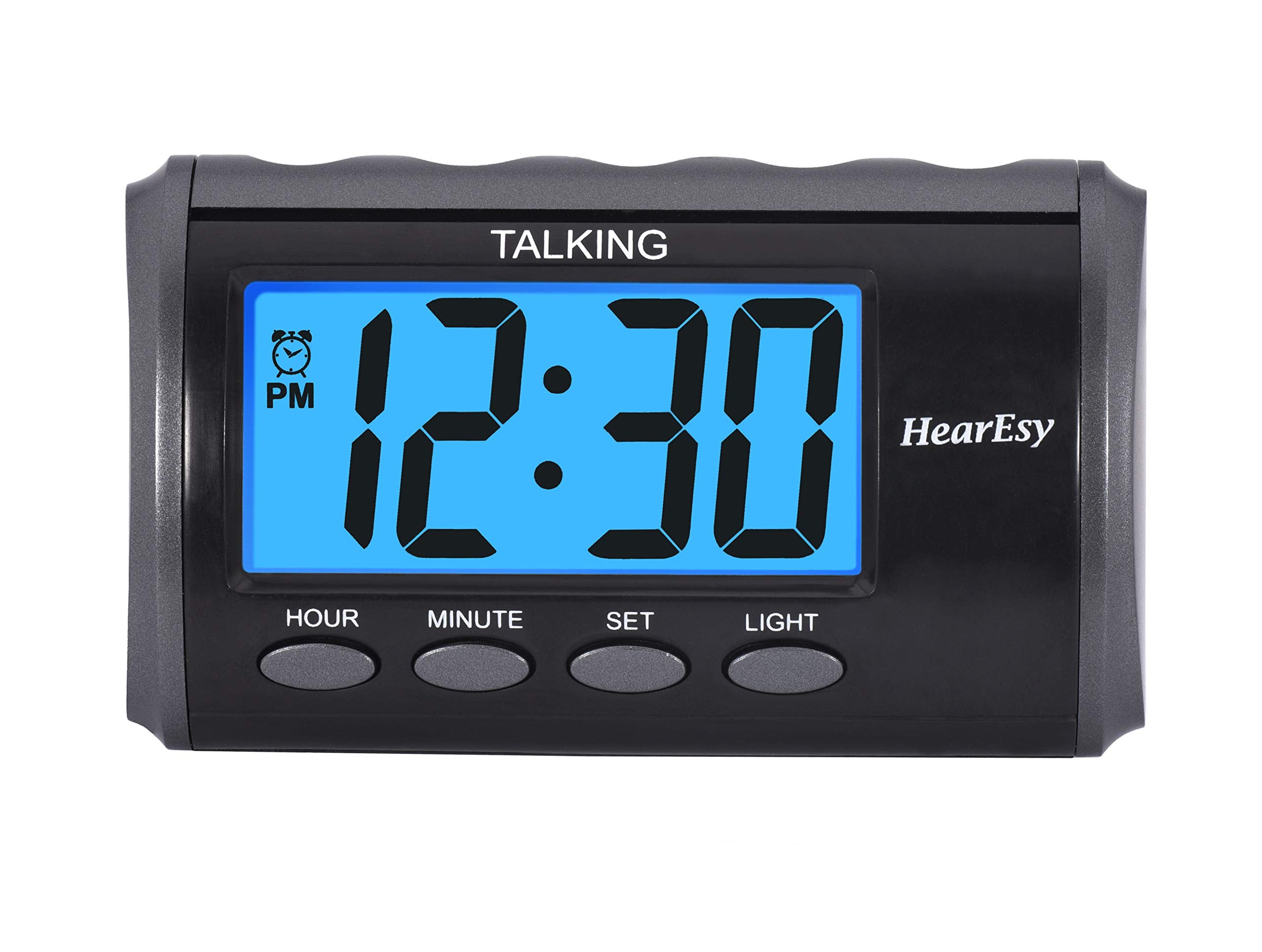 HearEsy Talking Alarm Clock for Visually Impaired - Large Numbers Desk Clock - Day Clock for Seniors - Battery Operated Large Di