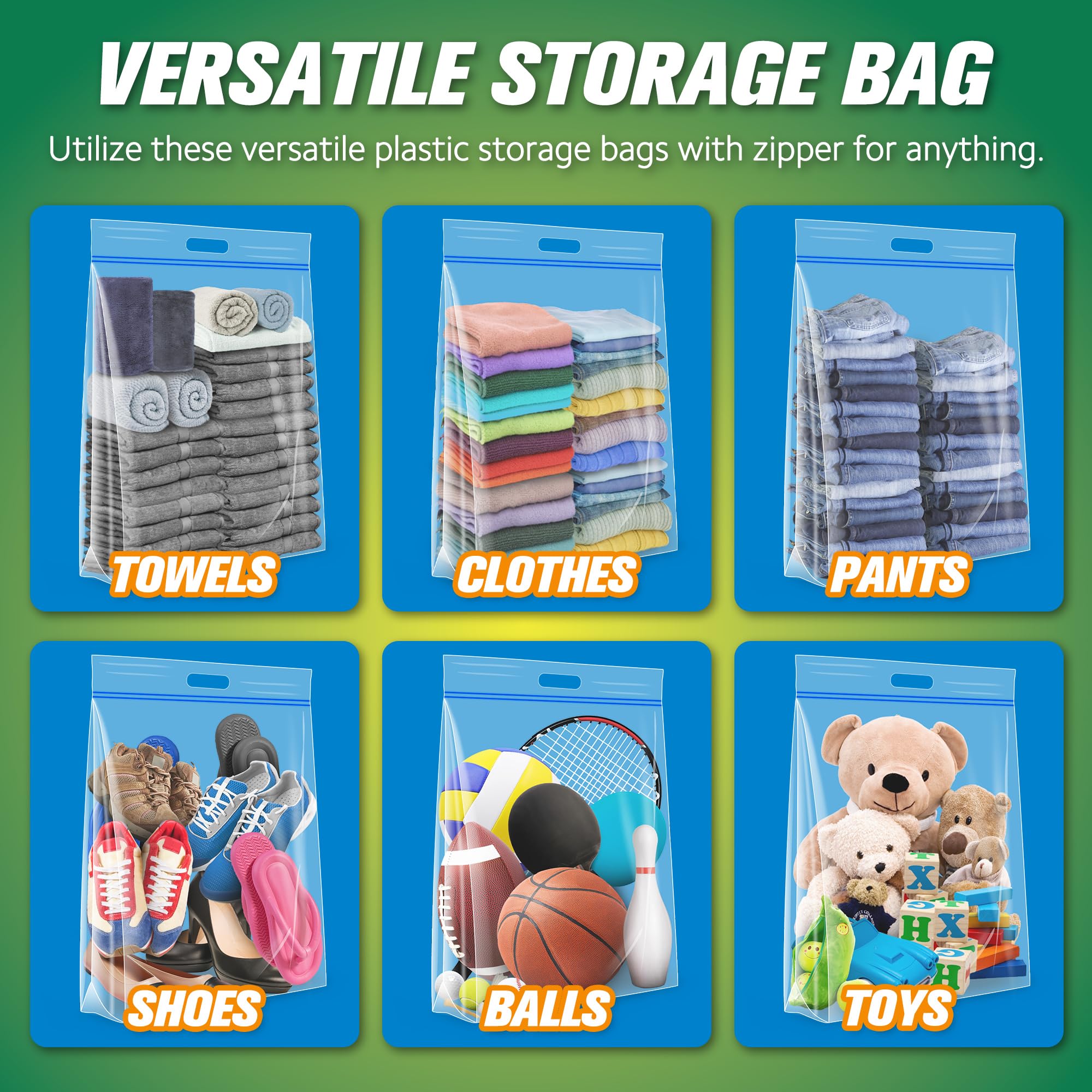 Hibag 25 Gallon Jumbo Storage Bags, 35    X 24    Resealable Ziplock Clear Bags With Handle, Extra Large Xl Heavy Duty For Cloth