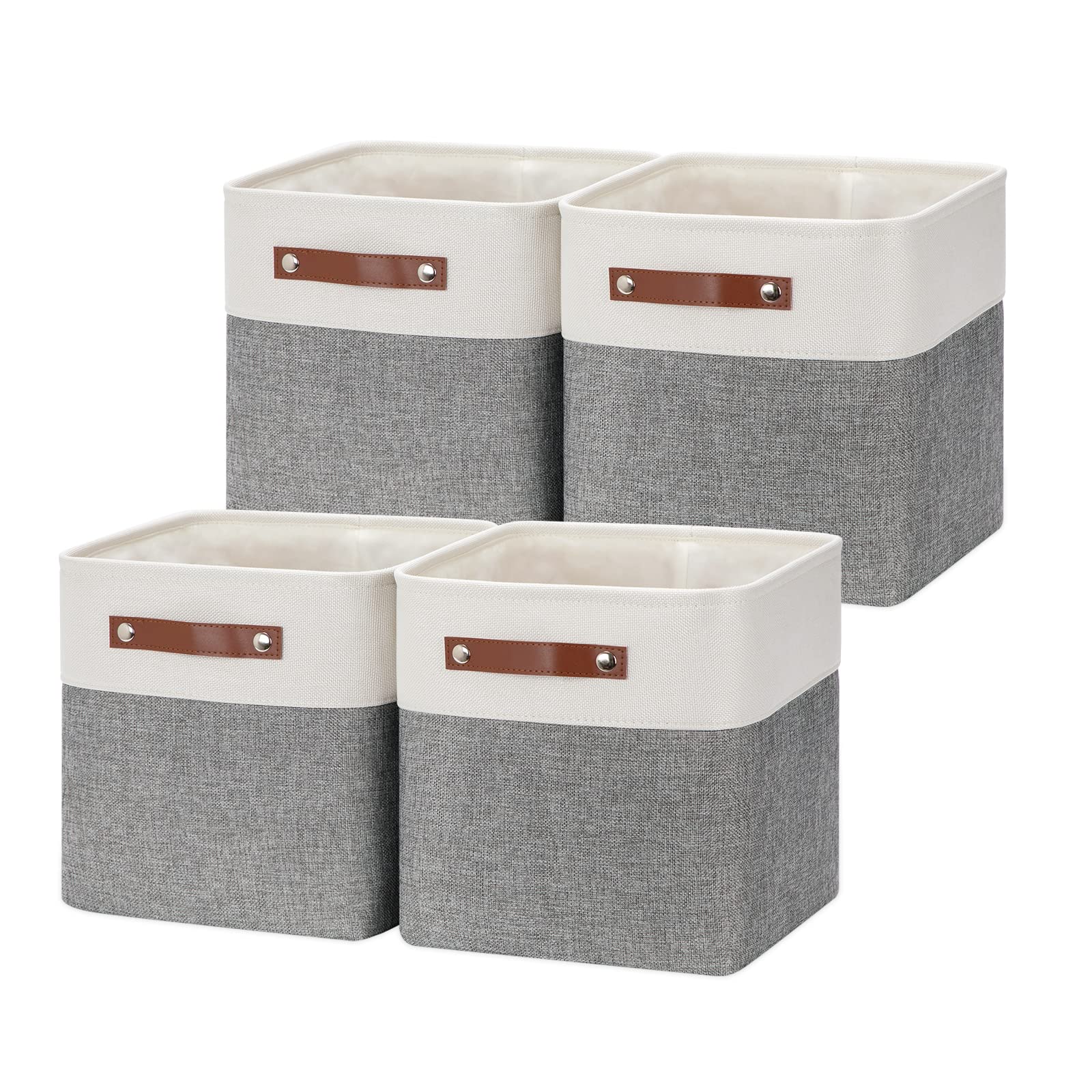 Hnzige Fabric Cube Storage Baskets Bins Cube Baskets 11X11, Set Of 4, Foldable Storage Cube Bin Baskets For Shelves With Handles