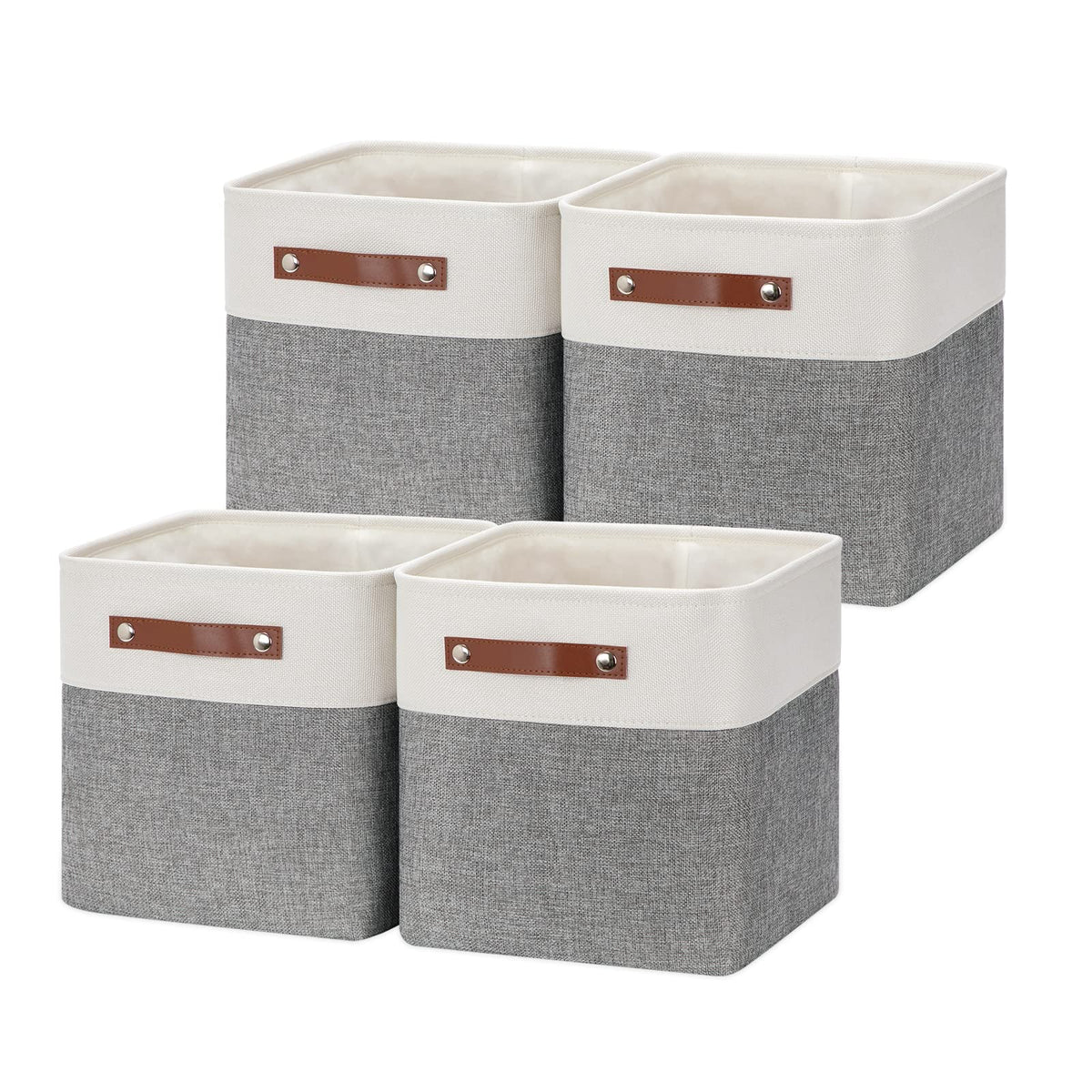 Hnzige Fabric Cube Storage Baskets Bins Cube Baskets 11X11, Set Of 4, Foldable Storage Cube Bin Baskets For Shelves With Handles