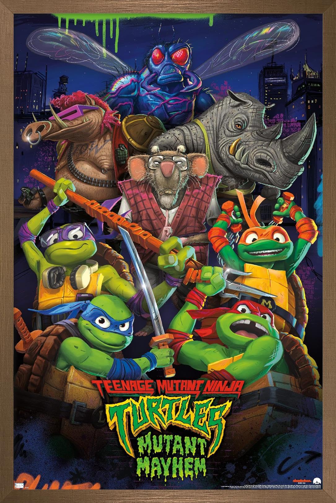 Trends International Teenage Mutant Ninja Turtles: Mutant Mayhem - Group Wall Poster, 14.72'' X 22.37'', Bronze Framed Version