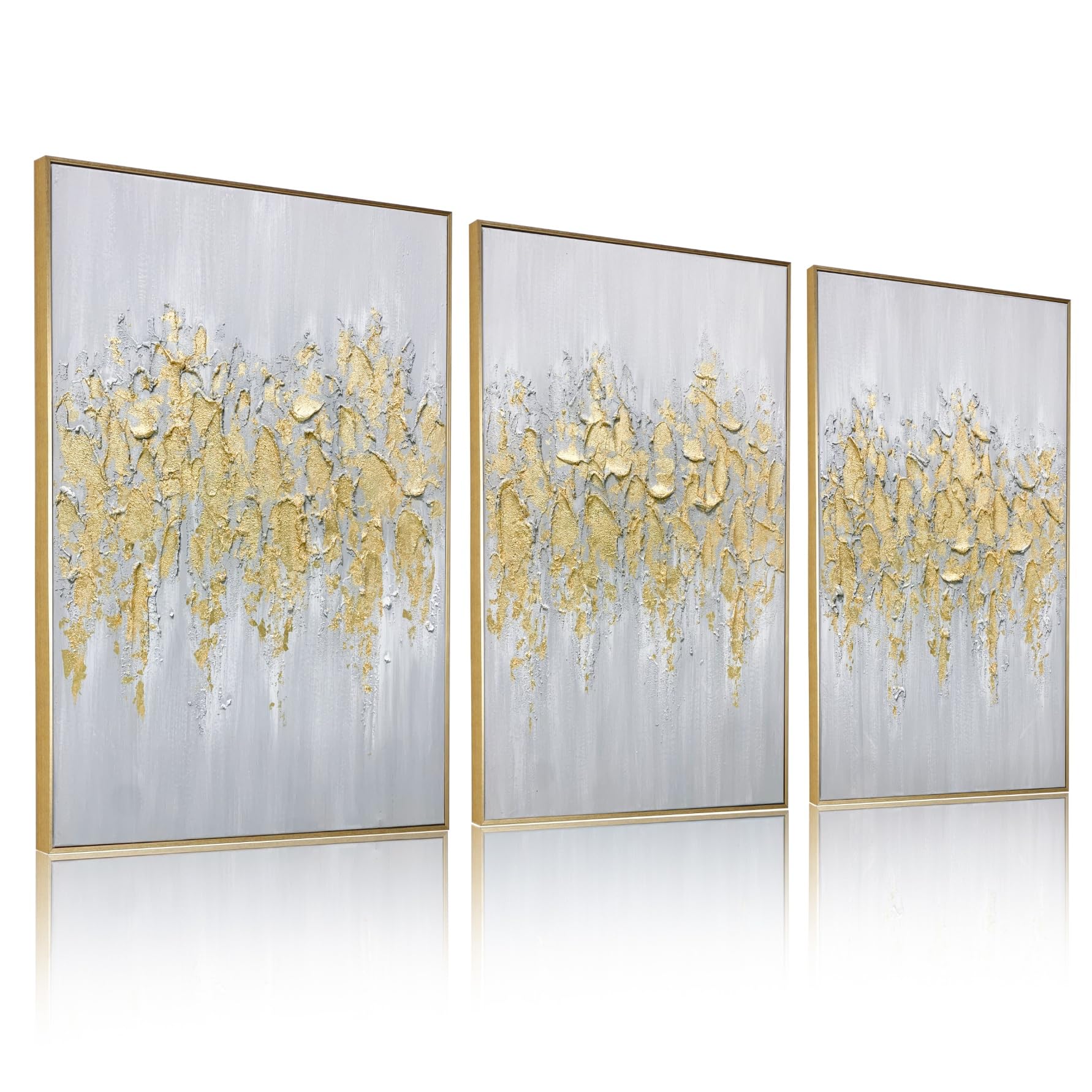 Zessonic Framed Gold Abstract Wall Art - Glam Gold Hand-Painting Canvas Art For Living Room Bedroom Decor Glitter Abstract Artwo