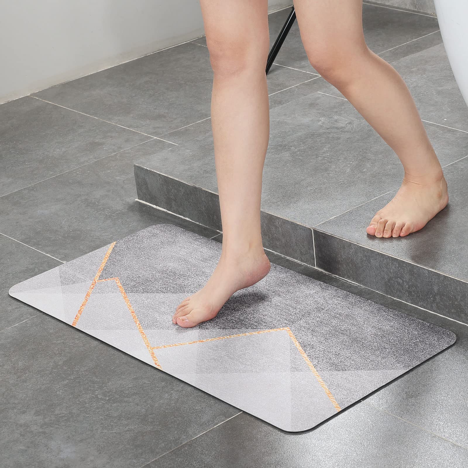 Stiio Bath Mat Rug  Super Absorbent Quick Dry Non-Slip Thin Bathroom Rugs  Easy Clean Washable Bathroom Floor Mat That Fit Under Door  Small Shower Door Mat for Bathtub  Sink  15x23 inches  Grey