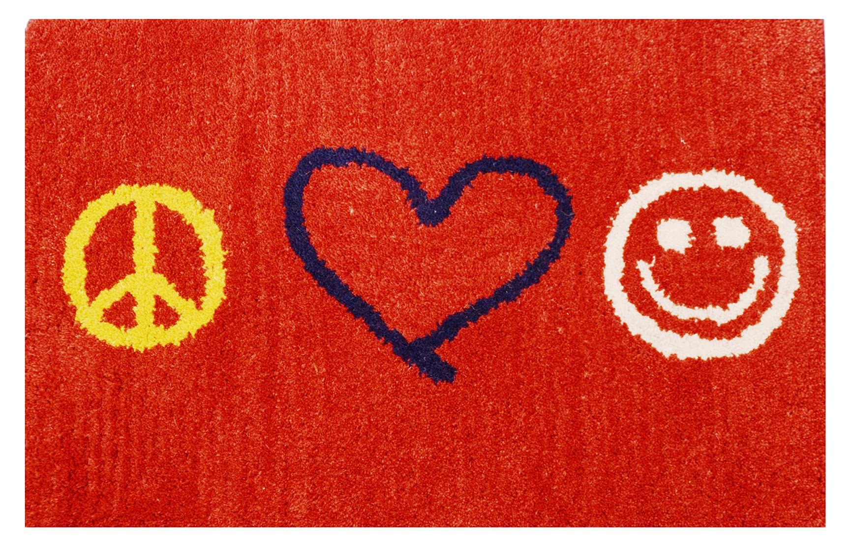 Purpledip Handwoven Doormat Peace Love Joy: Thick, Soft, Non-Skid Floor Carpet Rug (11311B)