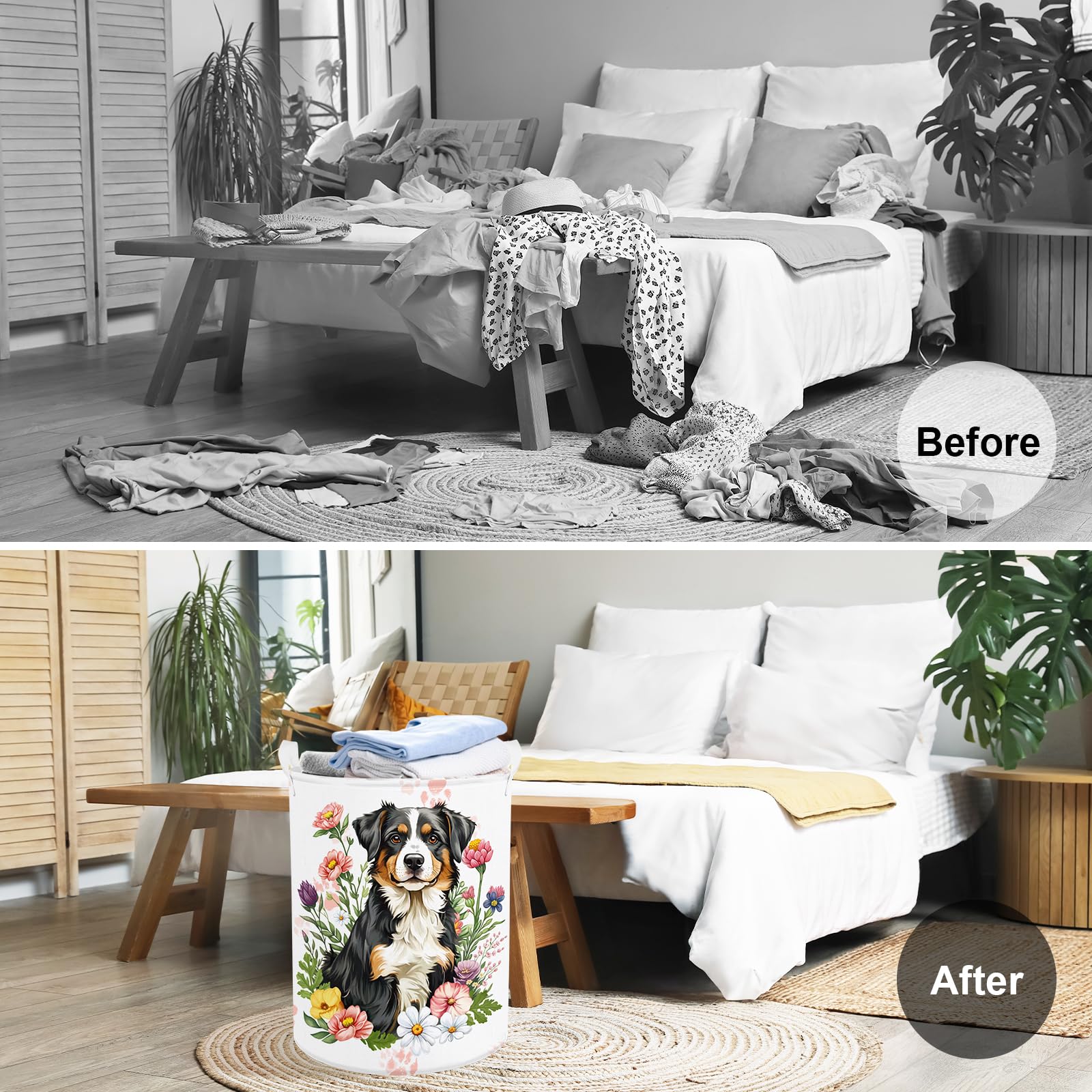 Clastyle 45L Collapsible Spring Wild Flower Plants Kid Laundry Hamper Dog Clothes Toy Storage Basket For Bedroom Bathroom Nurser