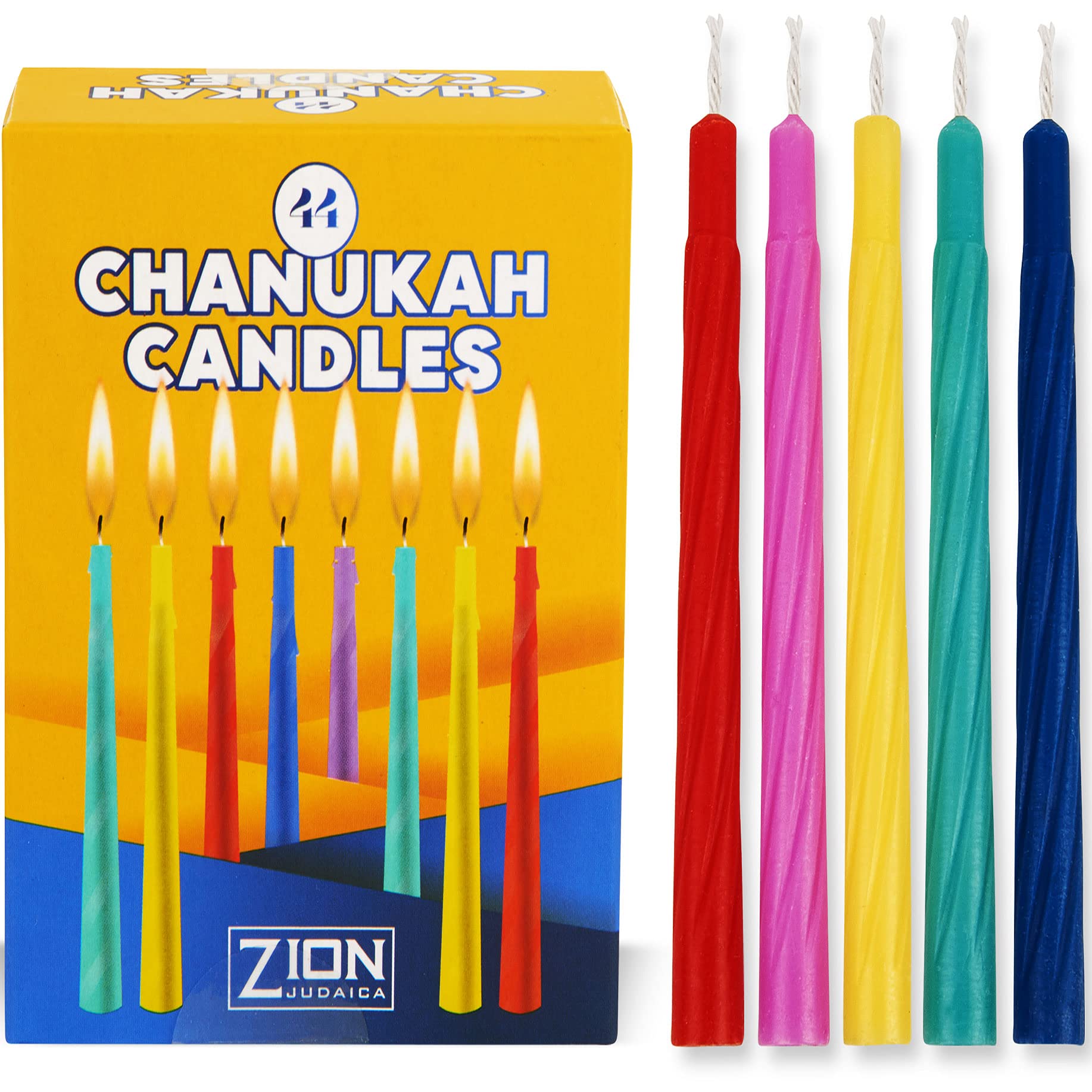 Hanukkah Candles for Menorah Box of 44 Assorted Colorful Candles with Prayer Card - Spiral Style Quality Paraffin Wax - Fits Mos