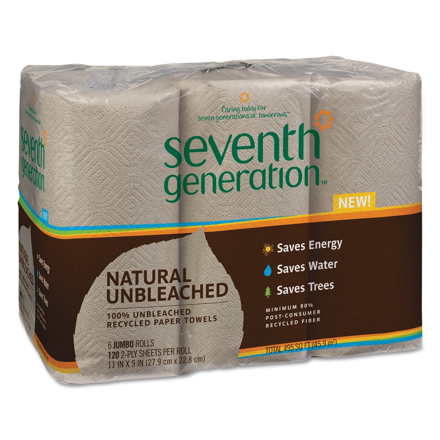 Seventh Generation 13737 Natural Unbleached 100% Recycled Paper Towel Rolls, 11'' X 9'', Brown (Case Of 24)