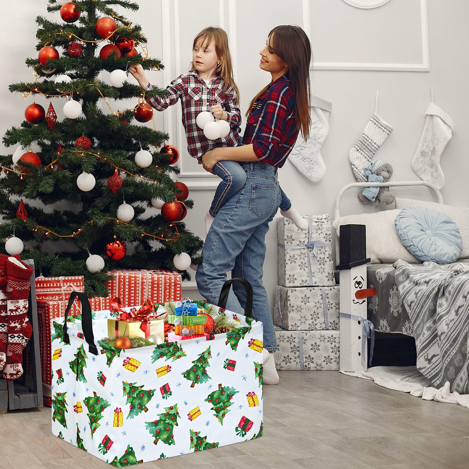 MAIZMZ Xmas Christmas Basket for Kids Gfits Storage Baskets Collapsible Nursery Hamper Waterproof Clothes Toy Bin Book Shelf Gif