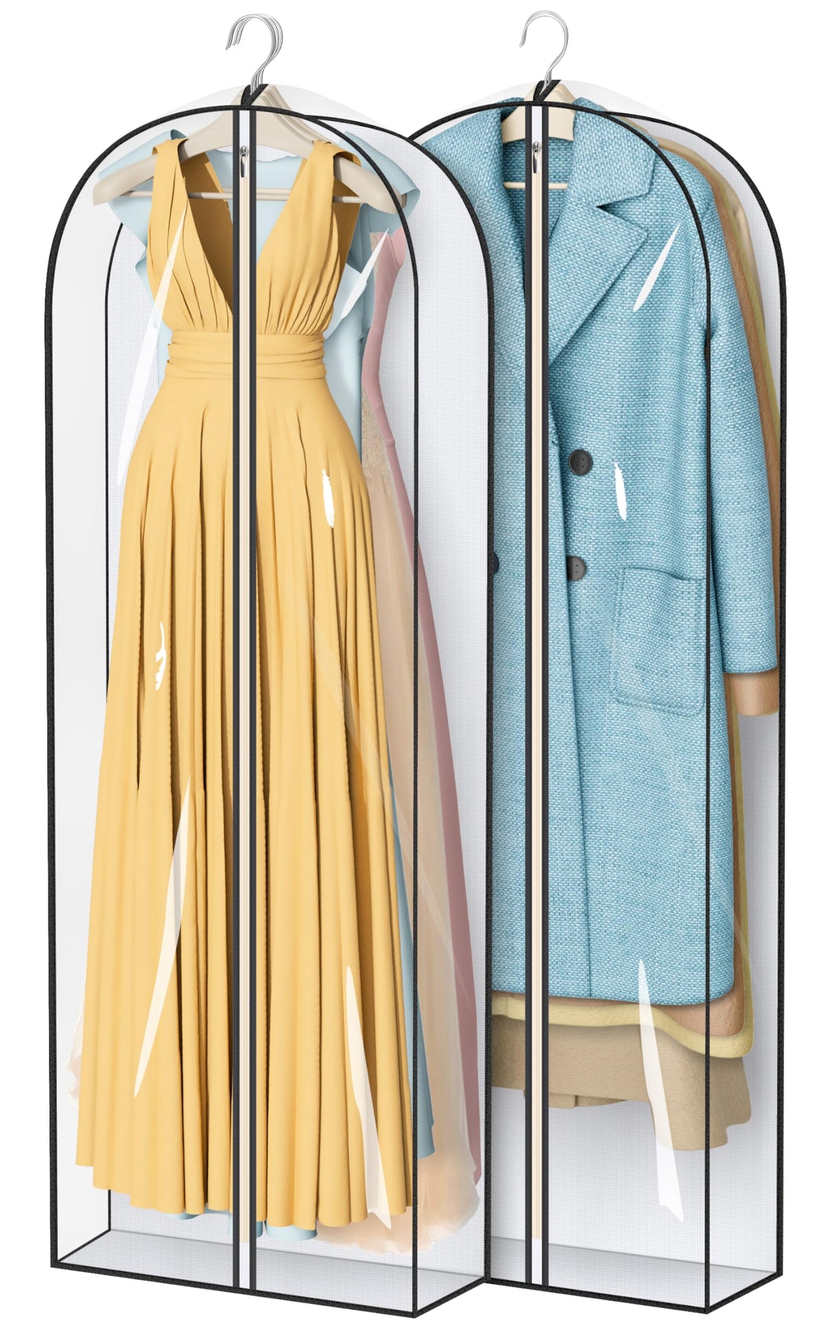 Misslo 65'' Clear Garment Bags For Hanging Clothes 4'' Gusseted Dress Bags For Gowns Long Dress Cover For Closet Storage Dress P