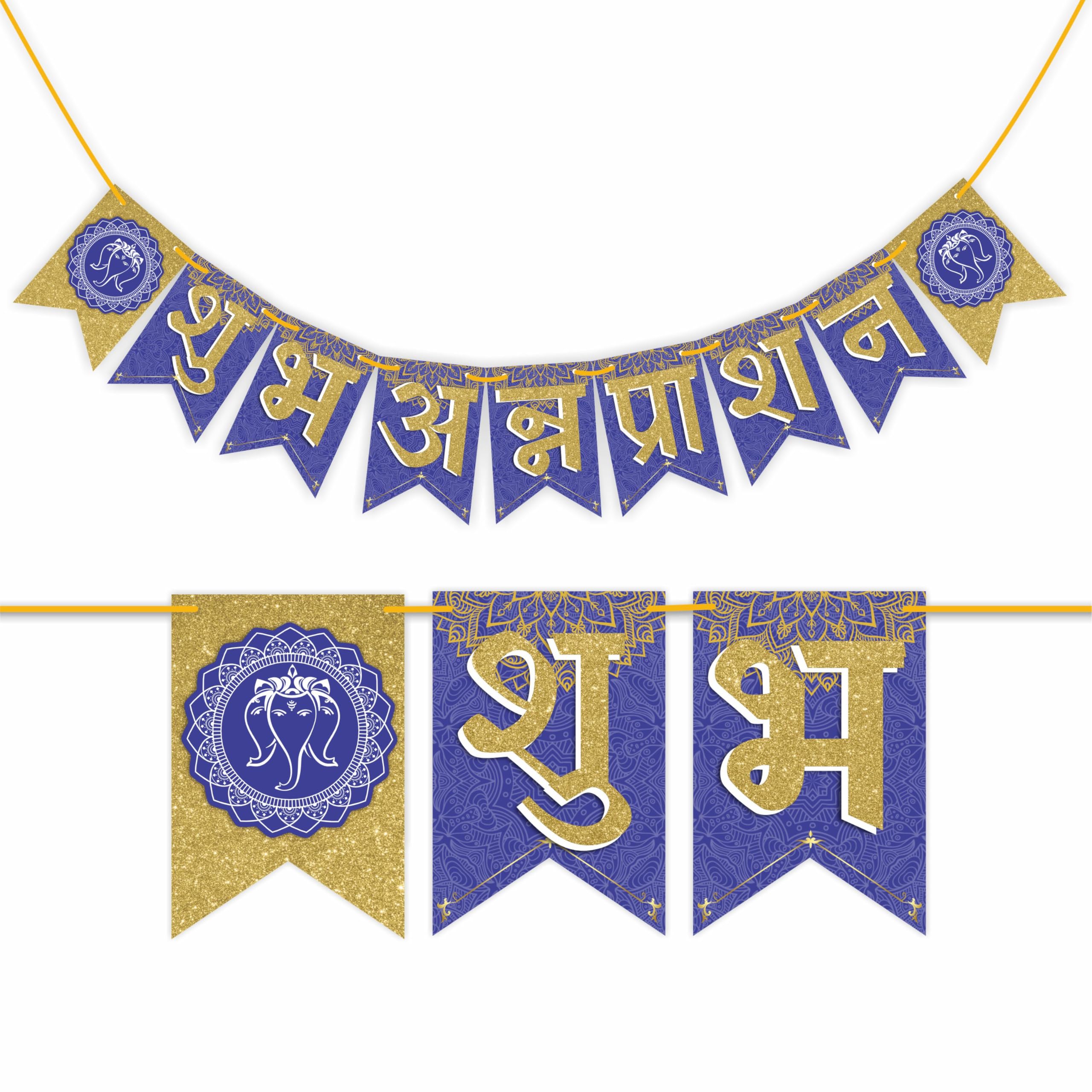 WOBBOX Annaprashan Photo Booth Party Props with Bunting Banner Hindi Font Shubh Annaprashan Dark Blue & Golden Color, Annaprasha
