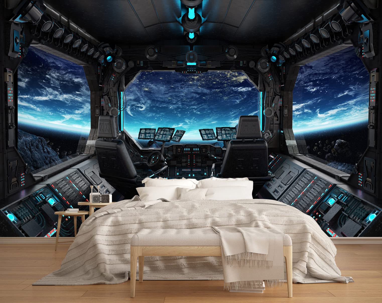 MFWFM Outer Space Views from The Spaceship Wall Mural Wallpaper for Bedroom Living Room(Not Peel n Stick)