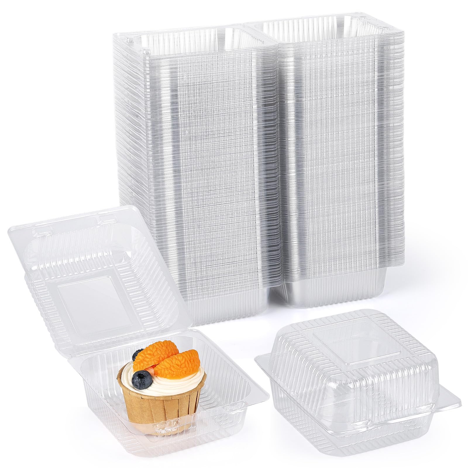 Ohlove 200 Pack Clear Plastic Containers with Lids for Food, Thickened Disposable Sandwich Containers Clamshell Take Out Boxes f