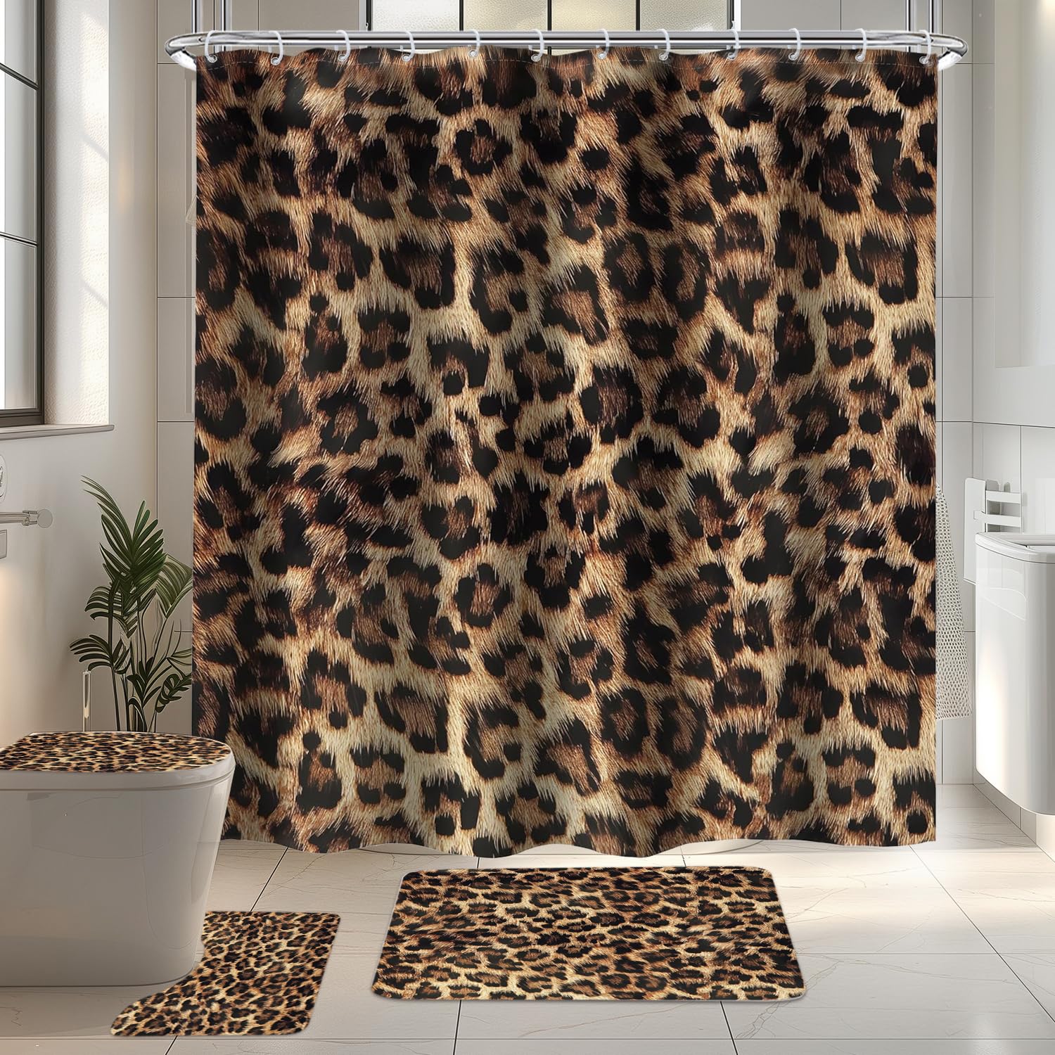 Lightinhome Leopard Print Shower Curtain 60Wx72H Inches Funny Quotes Get Naked Brown Wild Safari Skin Pattern Cheetah Cat Panthe