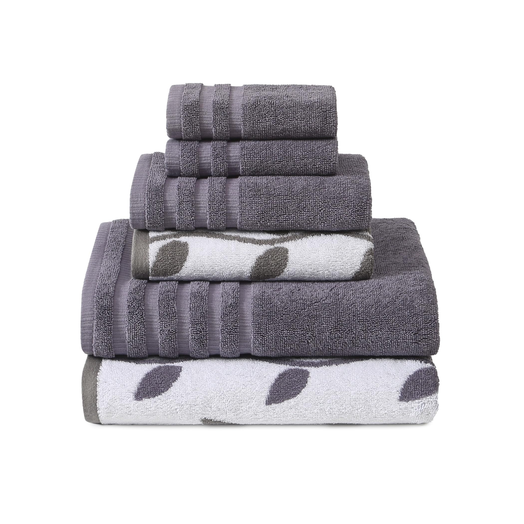 Modern Threads Amrapur Overseas 6-Piece Yarn Dyed Organic Vines Jacquard/Solid Ultra Soft 500GSM 100% Combed Cotton Towel Set [Grey Lavender]