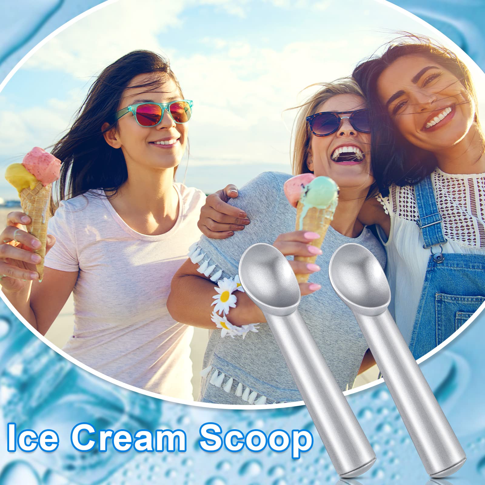 Suclain 3 Pieces Ice Cream Scoop 7 Inches Nonstick Anti Freeze Ice Cream Scooper With Comfort Handle Aluminum Alloy Design Profe
