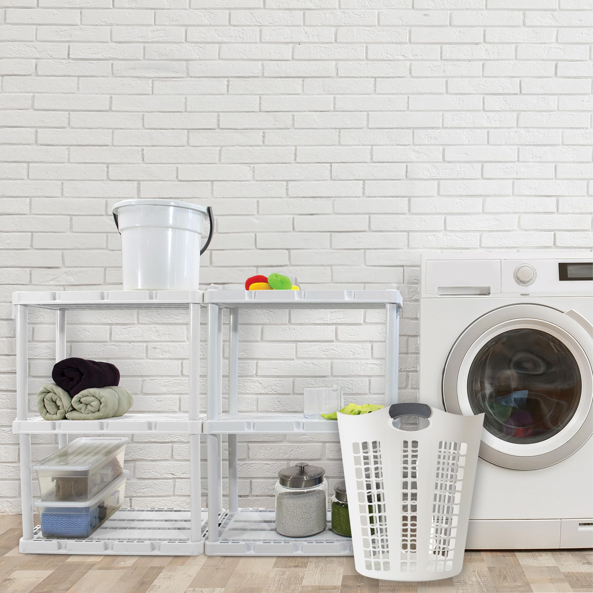 Gracious Living Easy Carry Flex Hamper, Large 87.5 Liter Lightweight Plastic Ventilated Laundry Basket Clothes Bin With Handles,
