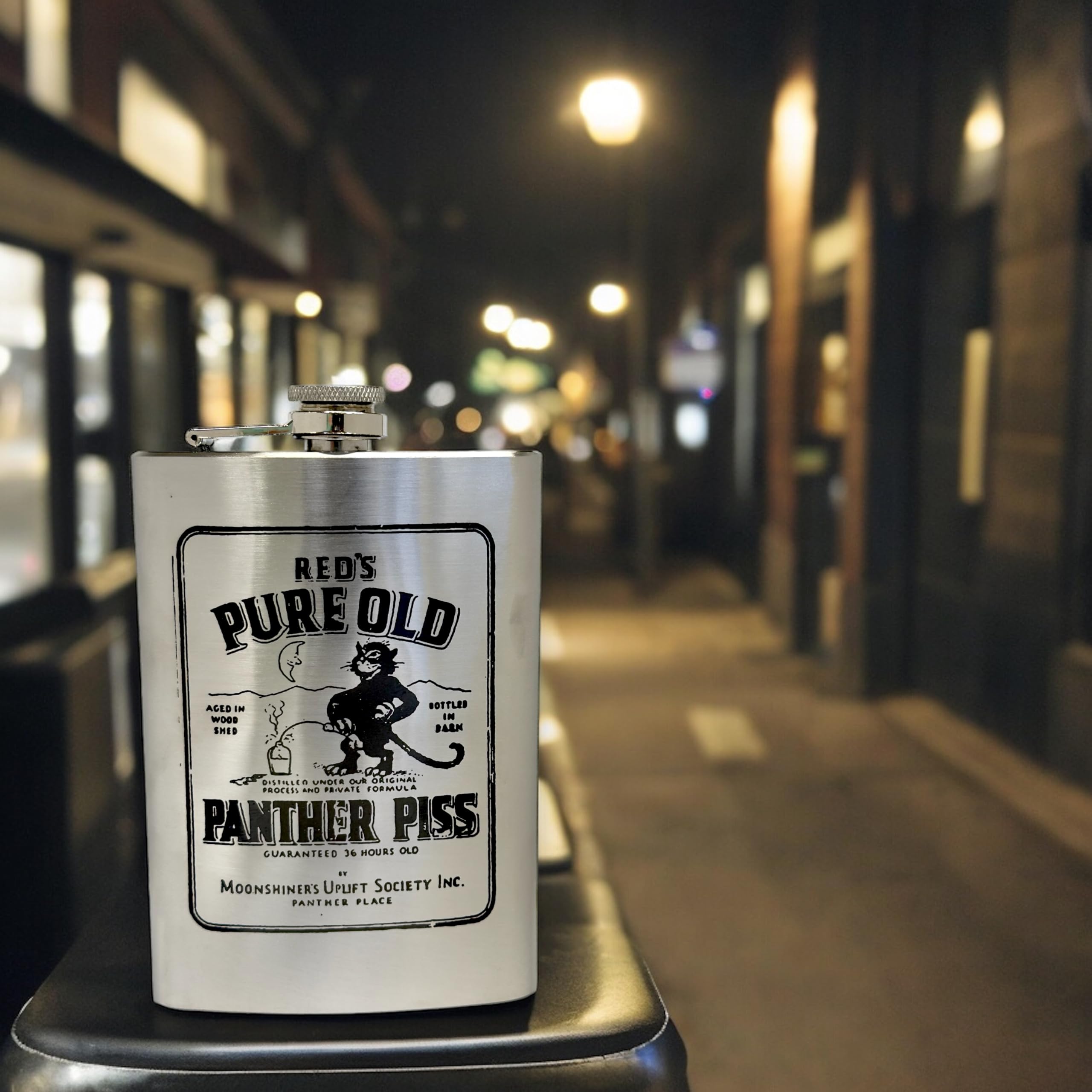8Oz Panther Piss Flask Laser Engraved