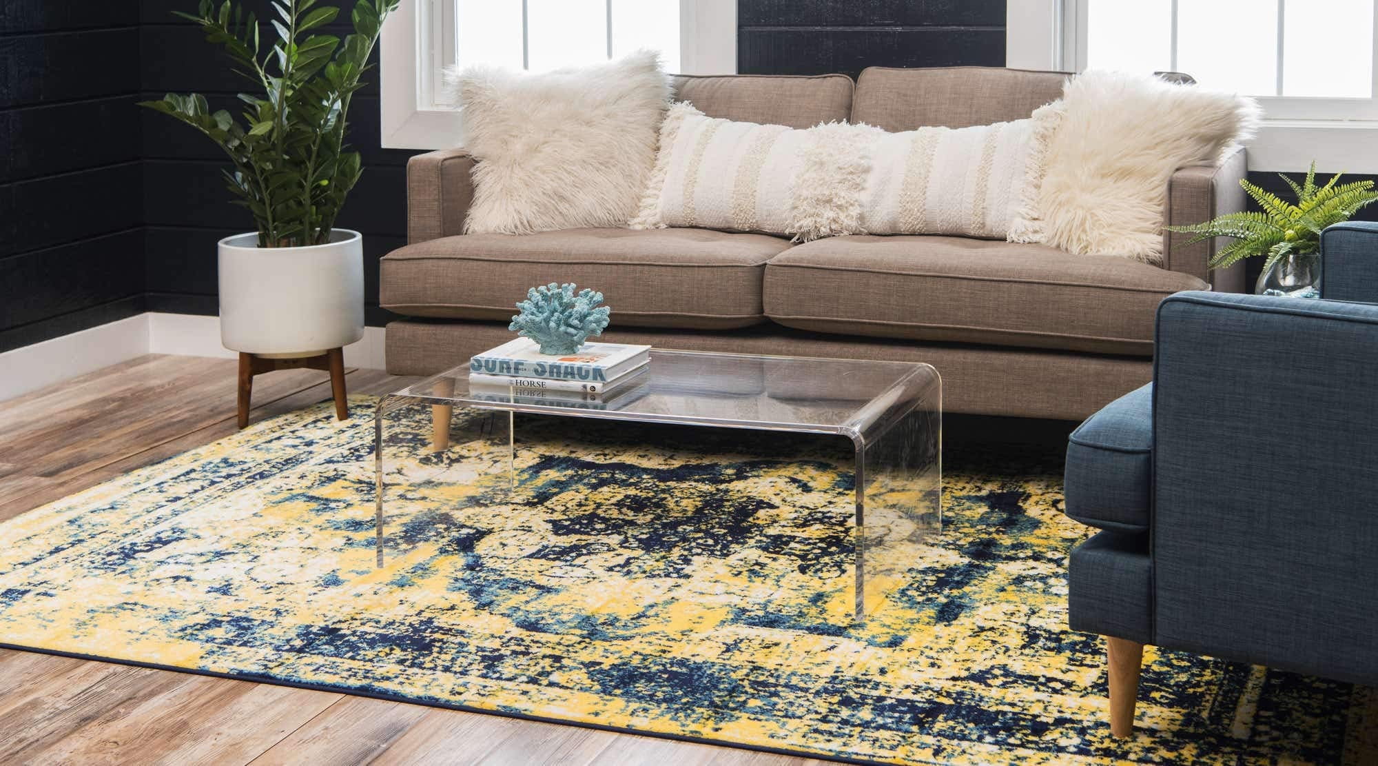Unique Loom Sofia Collection Area Rug - Salle Garnier (2 2 x 3 1 Rectangle, Navy Blue/ Yellow)