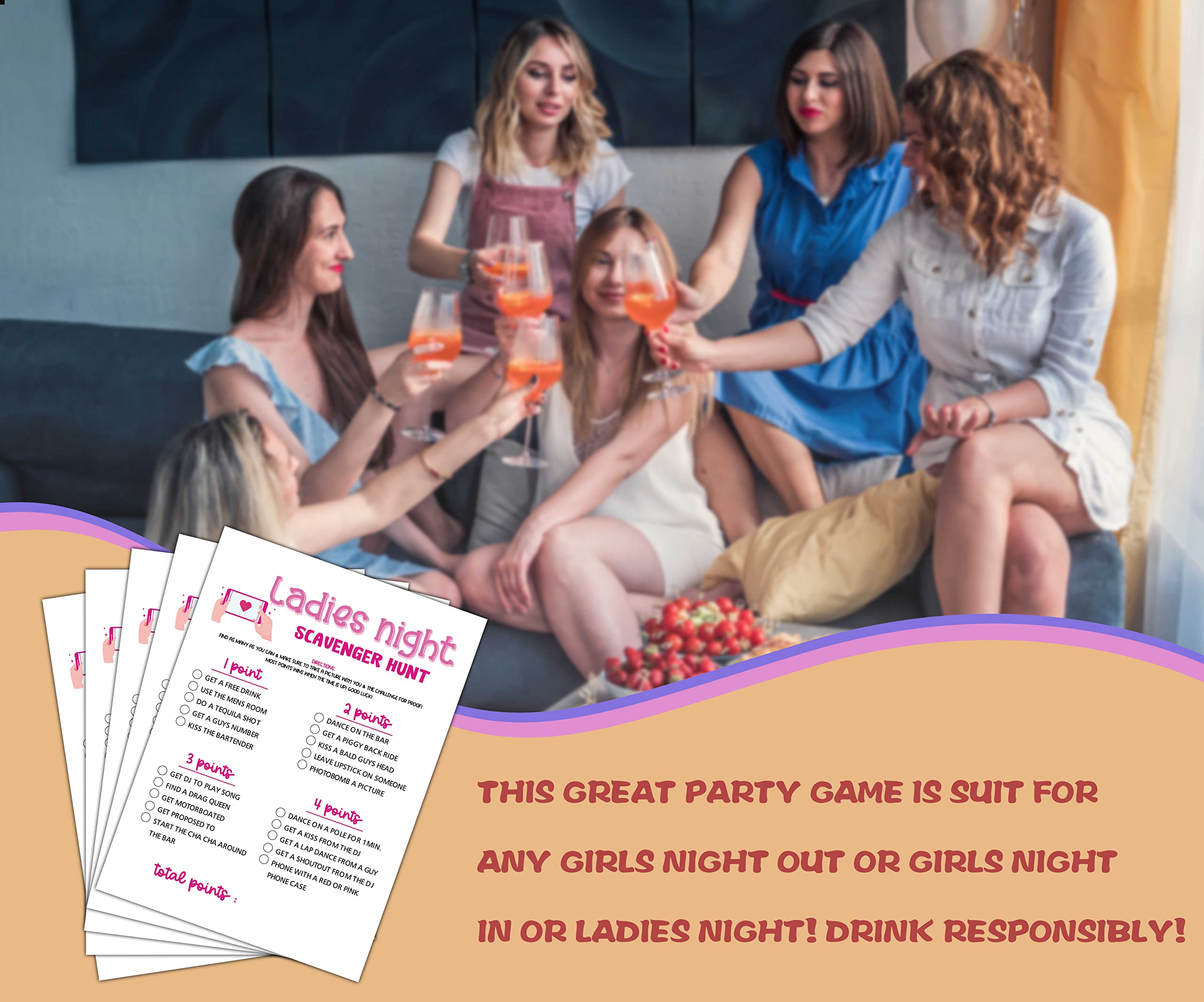 Girls Night Party Game - Ladies Night Party Games - Scavenger Hunt Game Pack - Fun Girls Night In/Girls Night On - Bridal Shower