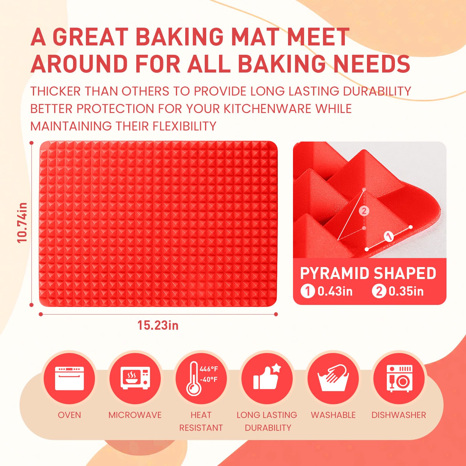 Silicone Baking Mat Sheets For Oven Mats Cooking Pan 16''X11'' 6.7''X6.7'' 2 Pack Non-Stickfor Oven Grilling Bbq (2 Pack Red 16'