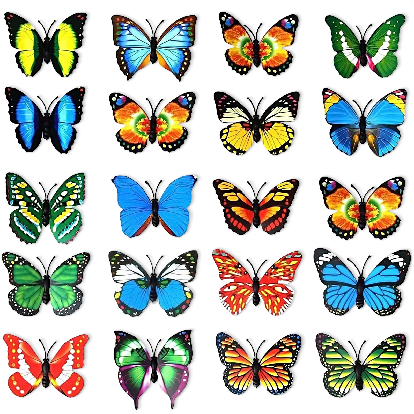 20 Pcs Colorful Butterfly Refrigerator Magnets - Butterfly Wall Decor Strong Magnets With Adhesive Backing - Wall Butterflies Ma